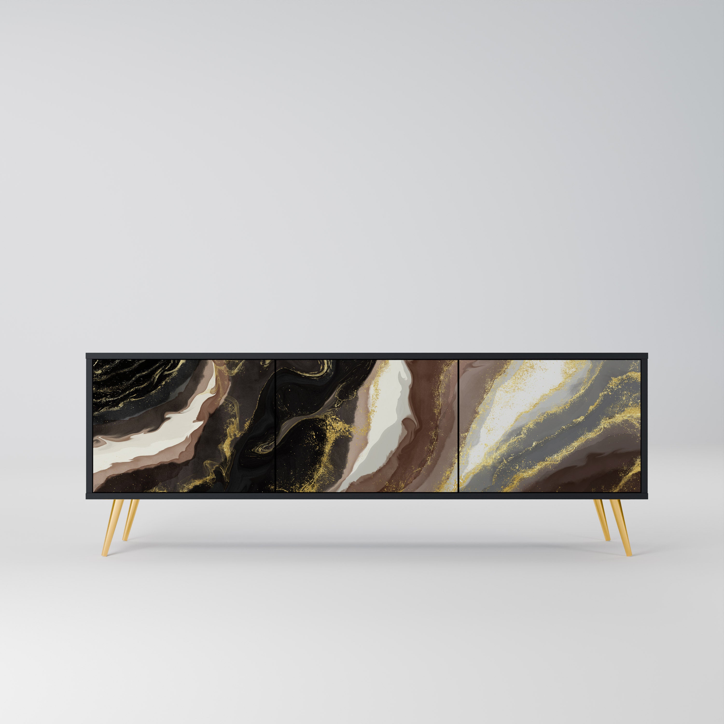 GOLD DUST 3-Door TV Stand in Black Finish