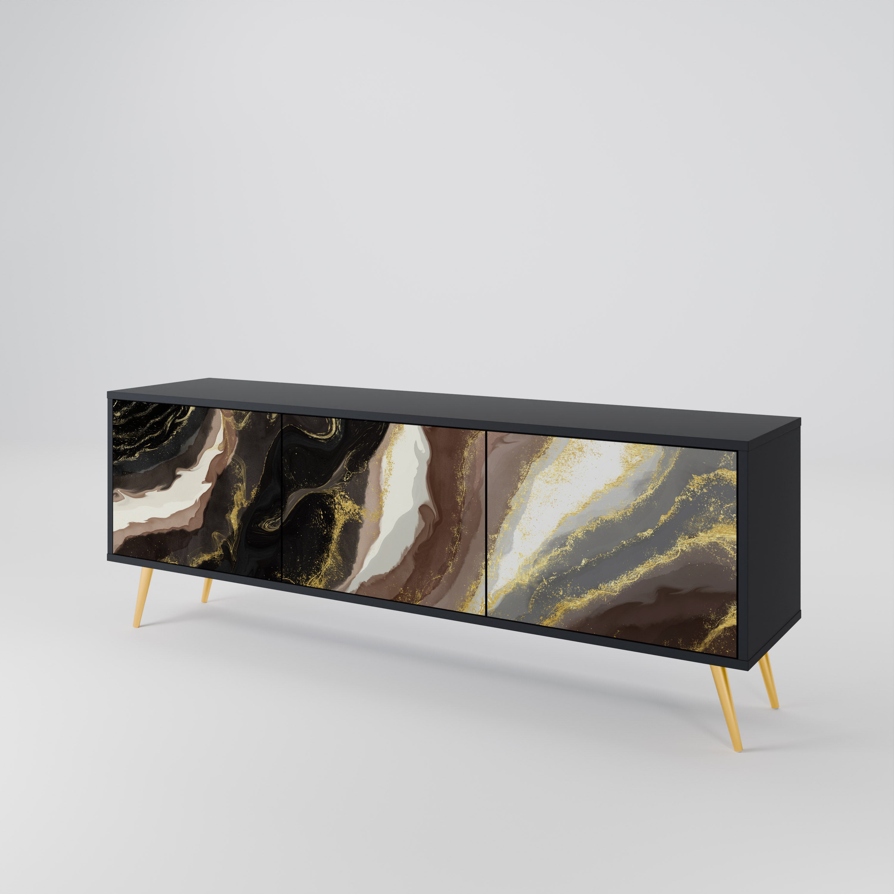 GOLD DUST 3-Door TV Stand in Black Finish