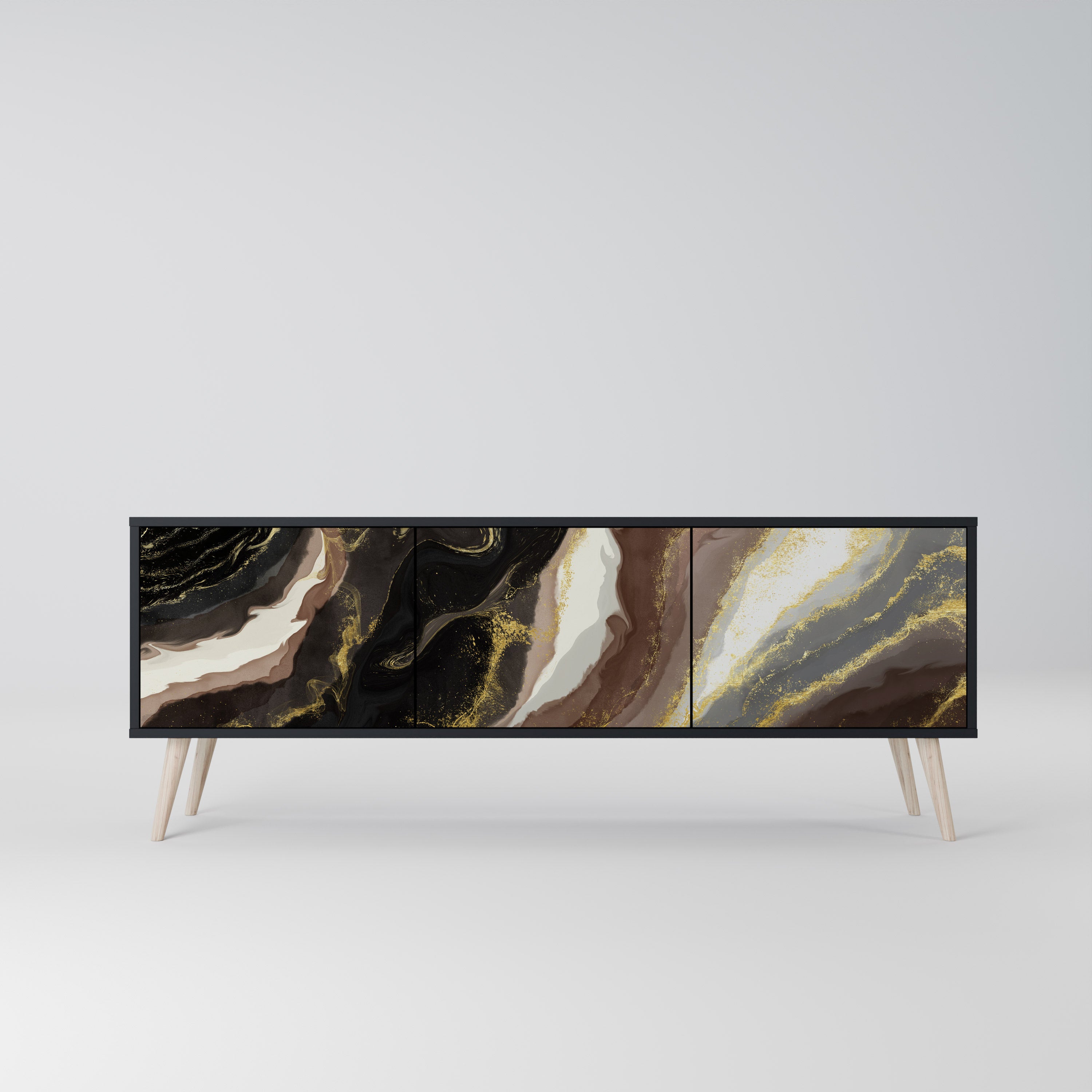 GOLD DUST 3-Door TV Stand in Black Finish