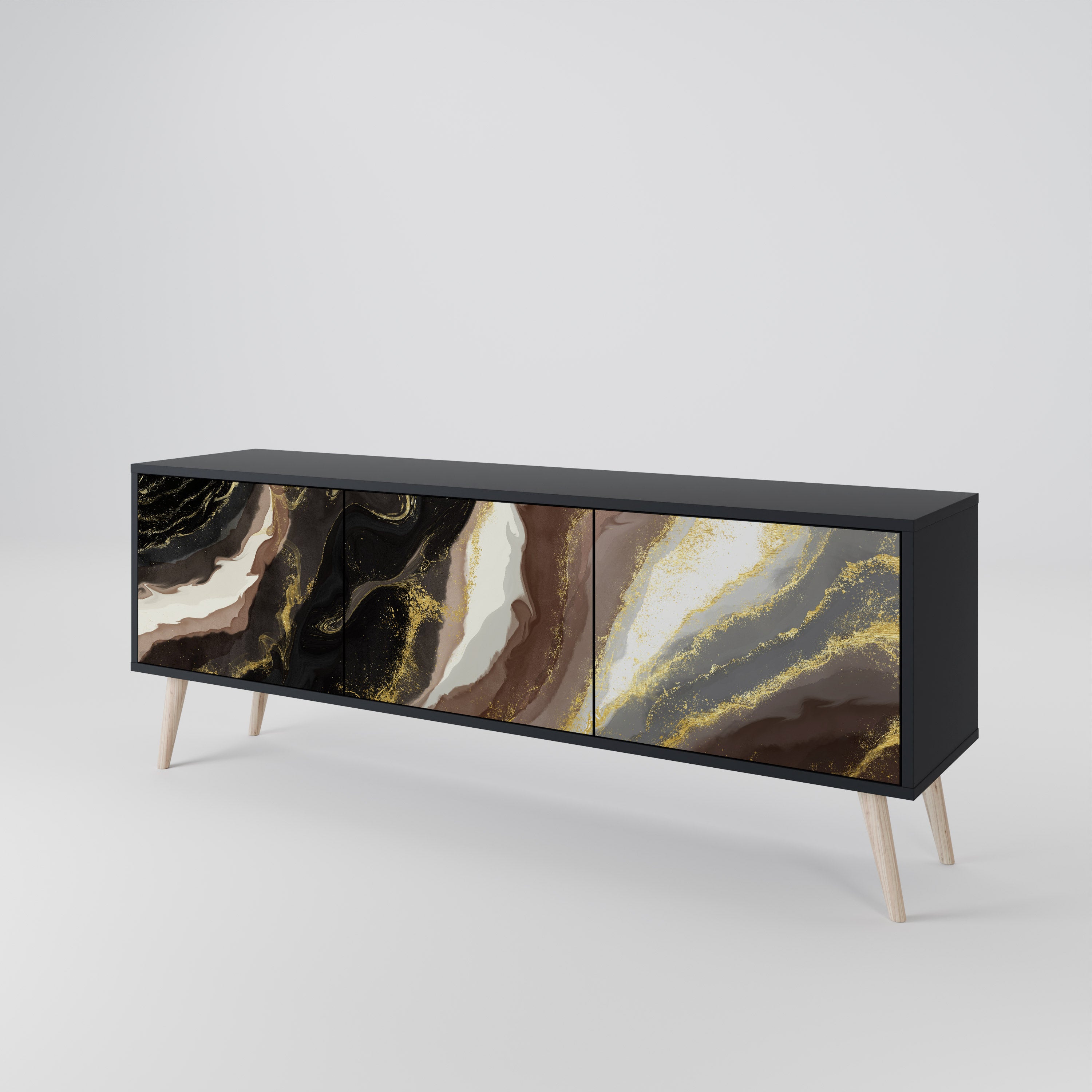 GOLD DUST 3-Door TV Stand in Black Finish
