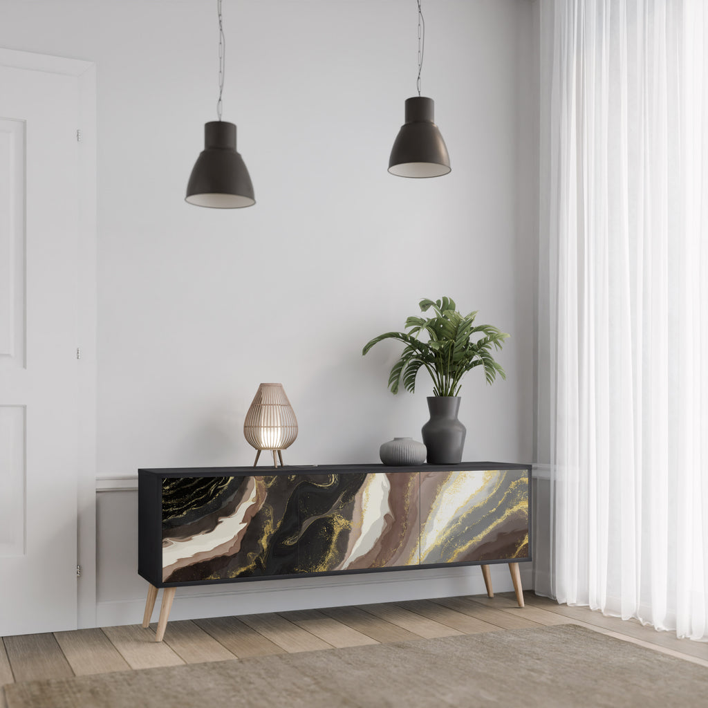 GOLD DUST 3-Door TV Stand in Black Finish