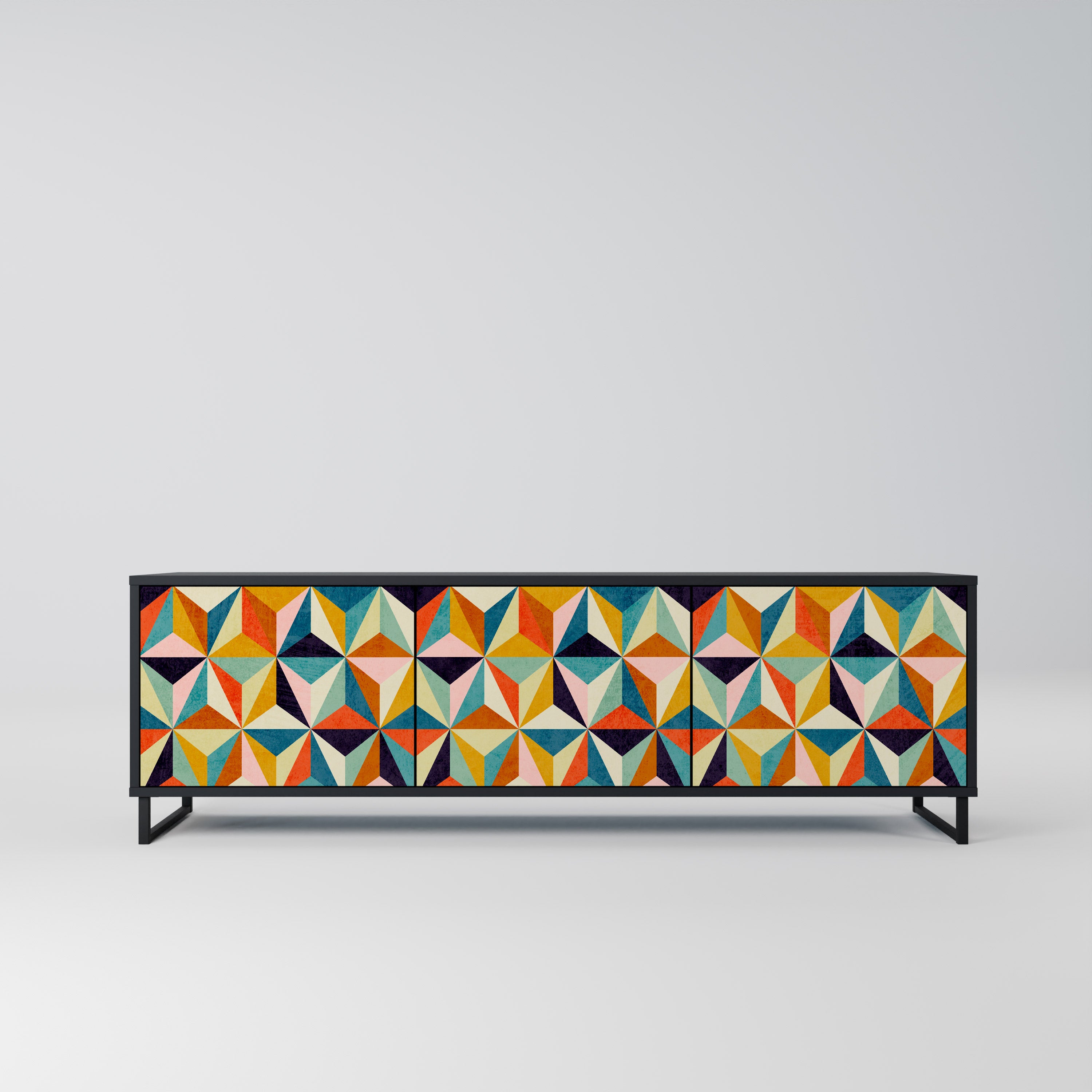 TESSELATE TREASURES 3-Door TV Stand in Black Finish
