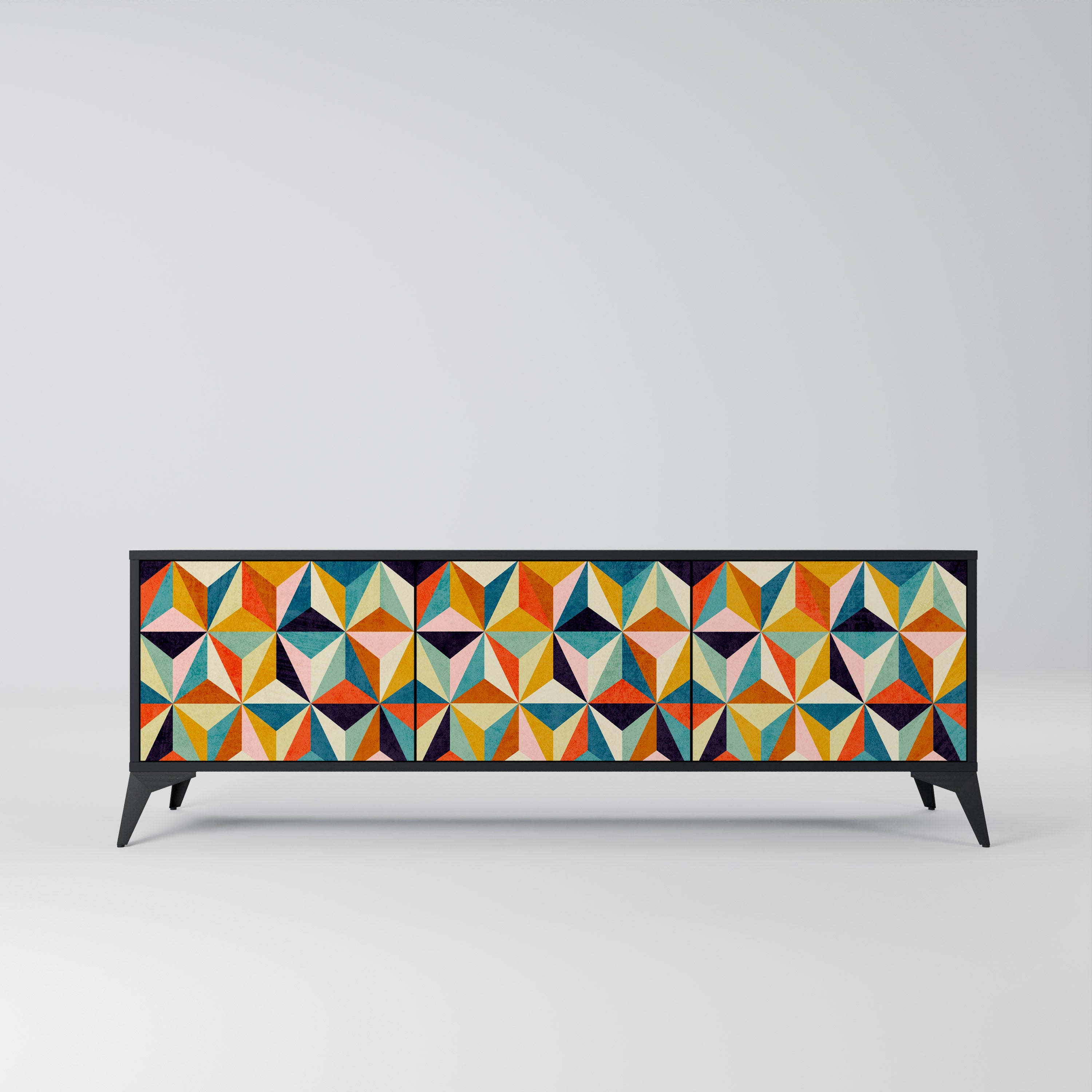 TESSELATE TREASURES 3-Door TV Stand in Black Finish