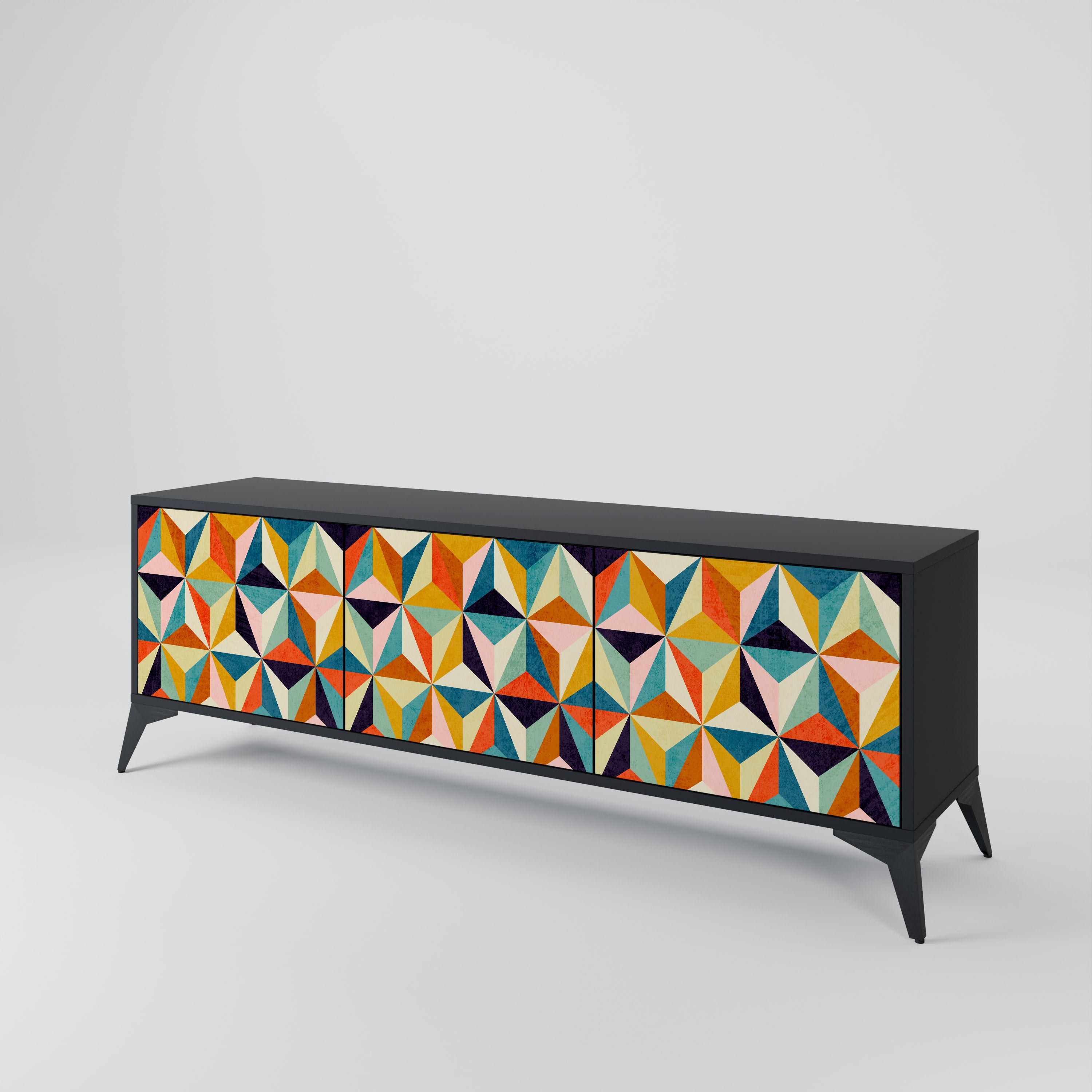 TESSELATE TREASURES 3-Door TV Stand in Black Finish