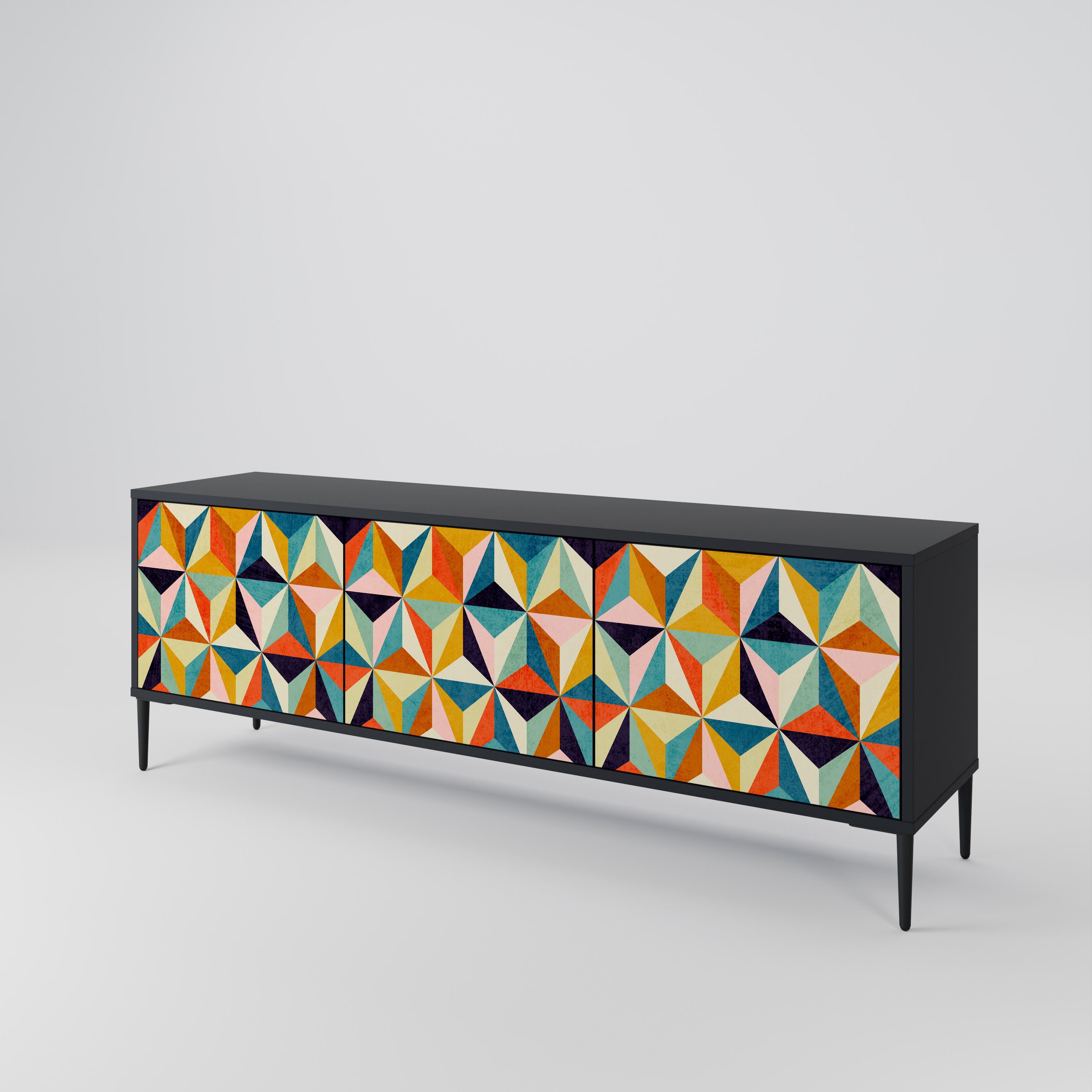TESSELATE TREASURES 3-Door TV Stand in Black Finish