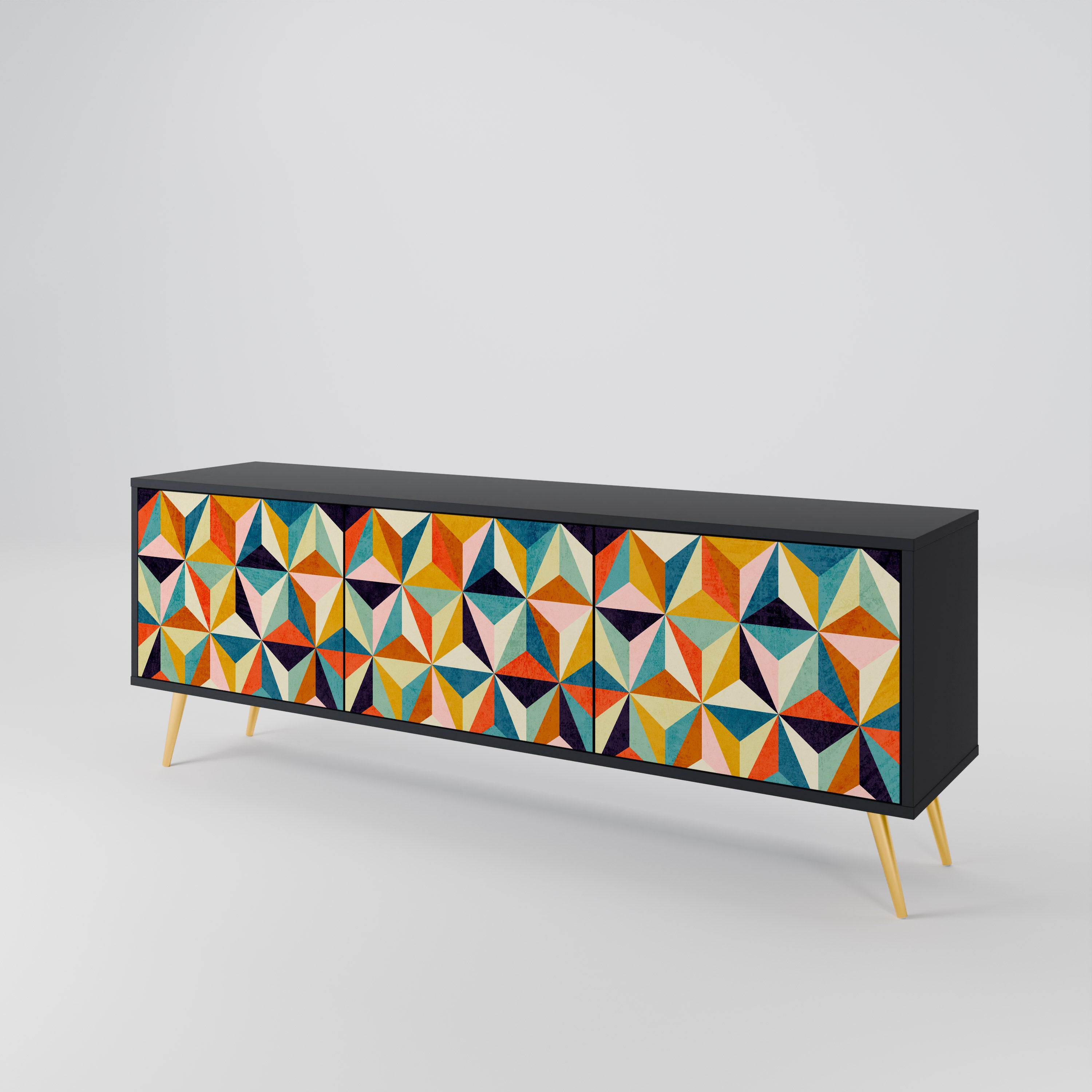 TESSELATE TREASURES 3-Door TV Stand in Black Finish
