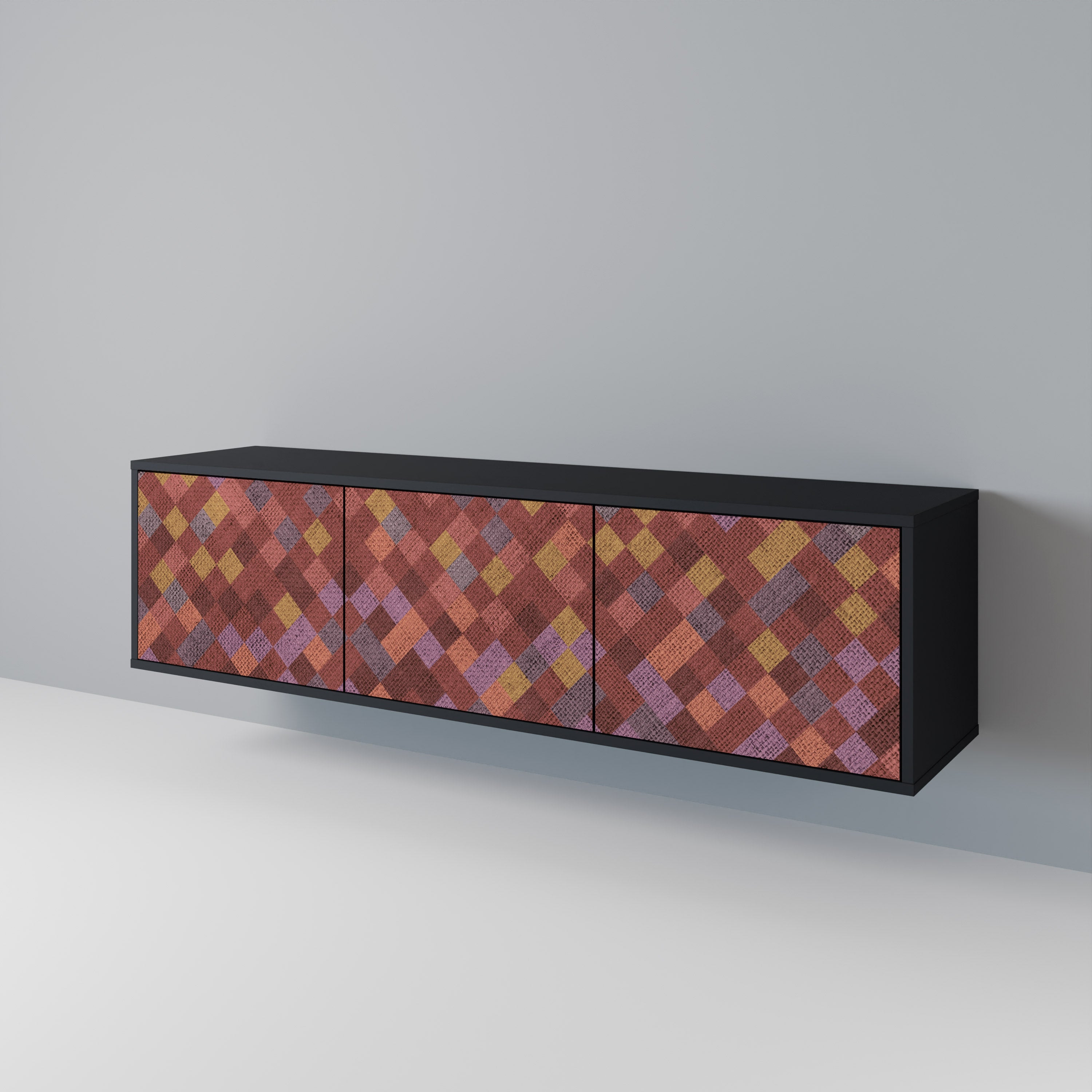 PAINTED SQUARES 3-Door TV Stand in Black Finish