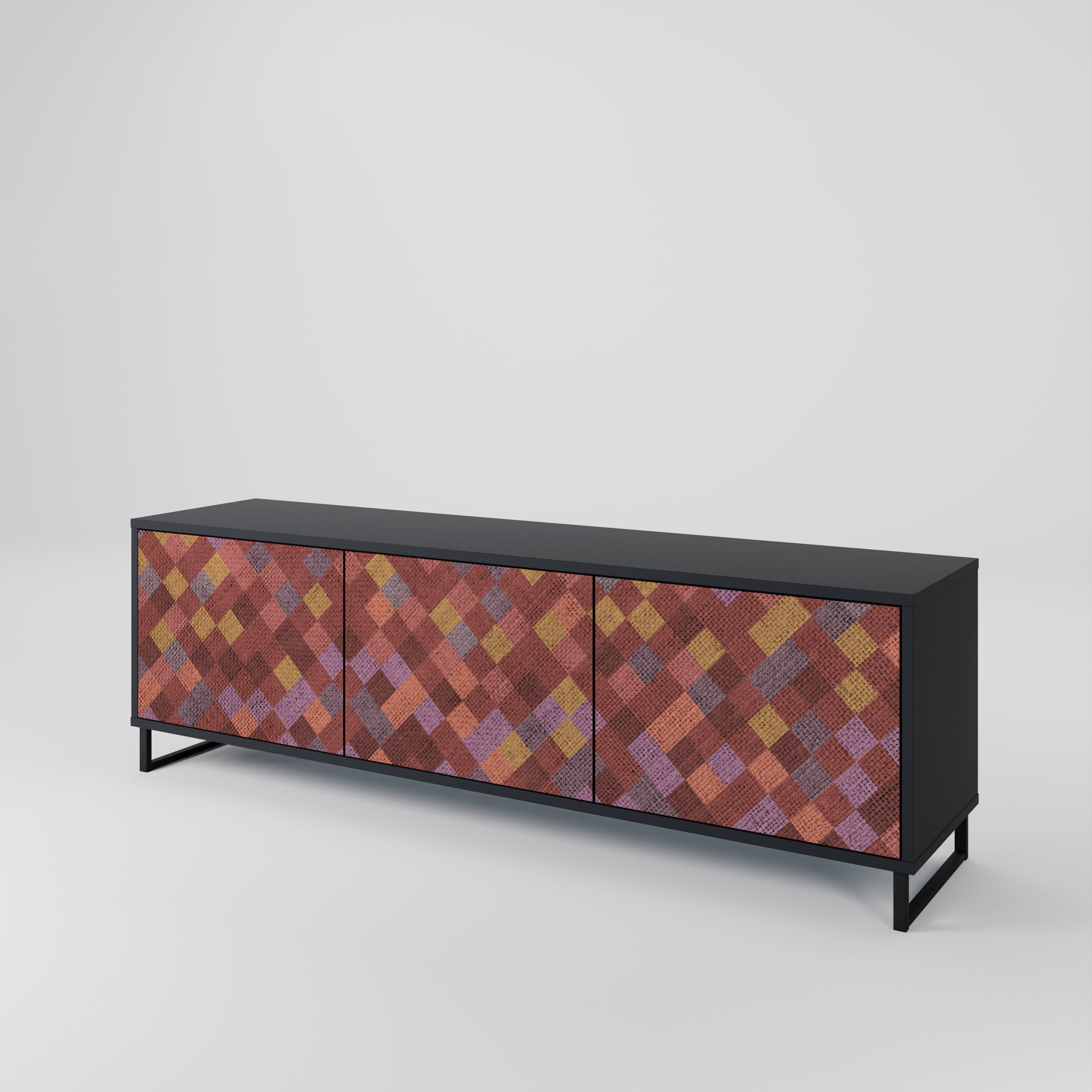 PAINTED SQUARES 3-Door TV Stand in Black Finish