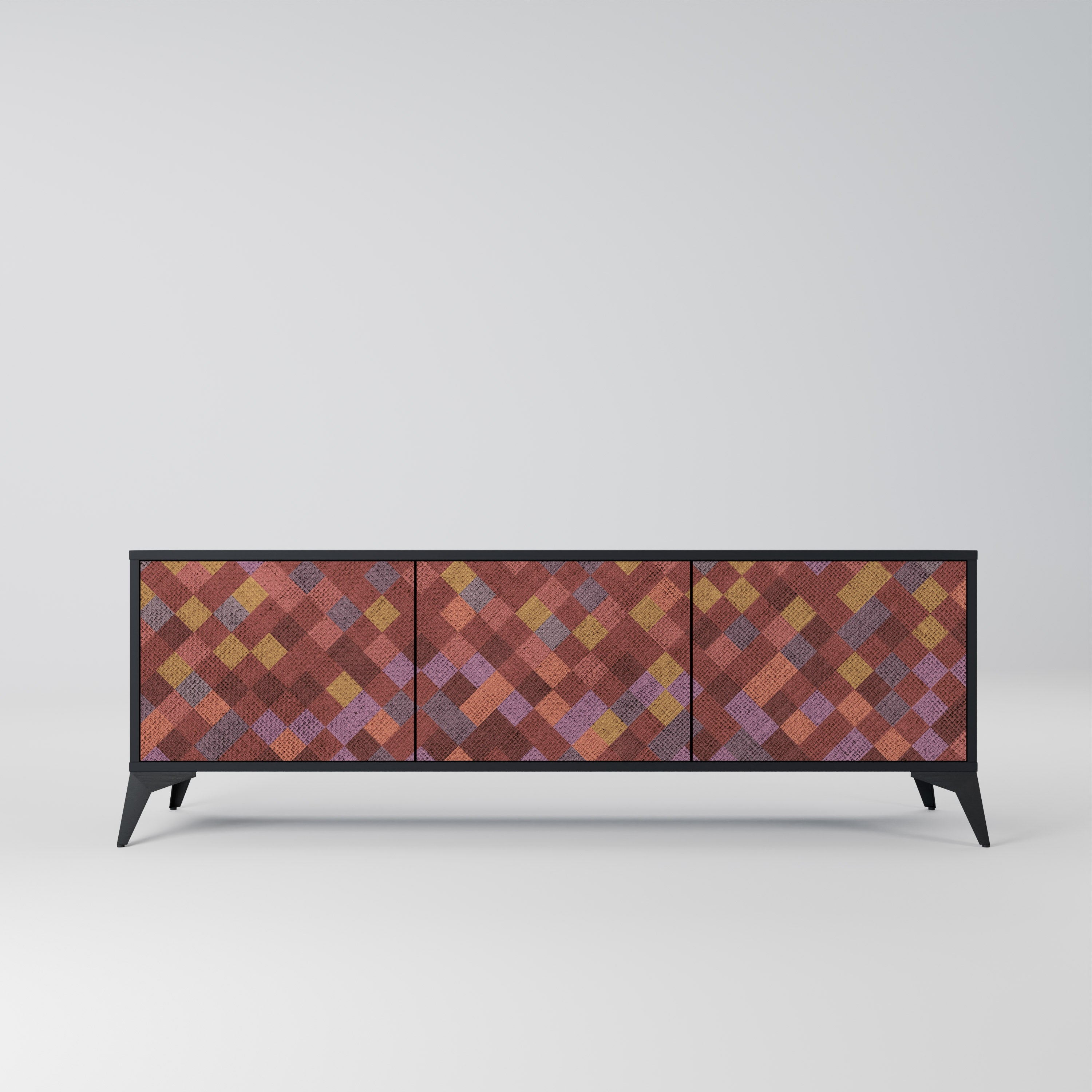 PAINTED SQUARES 3-Door TV Stand in Black Finish