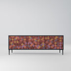 PAINTED SQUARES 3-Door TV Stand in Black Finish