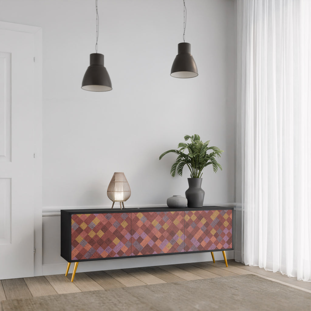 PAINTED SQUARES 3-Door TV Stand in Black Finish