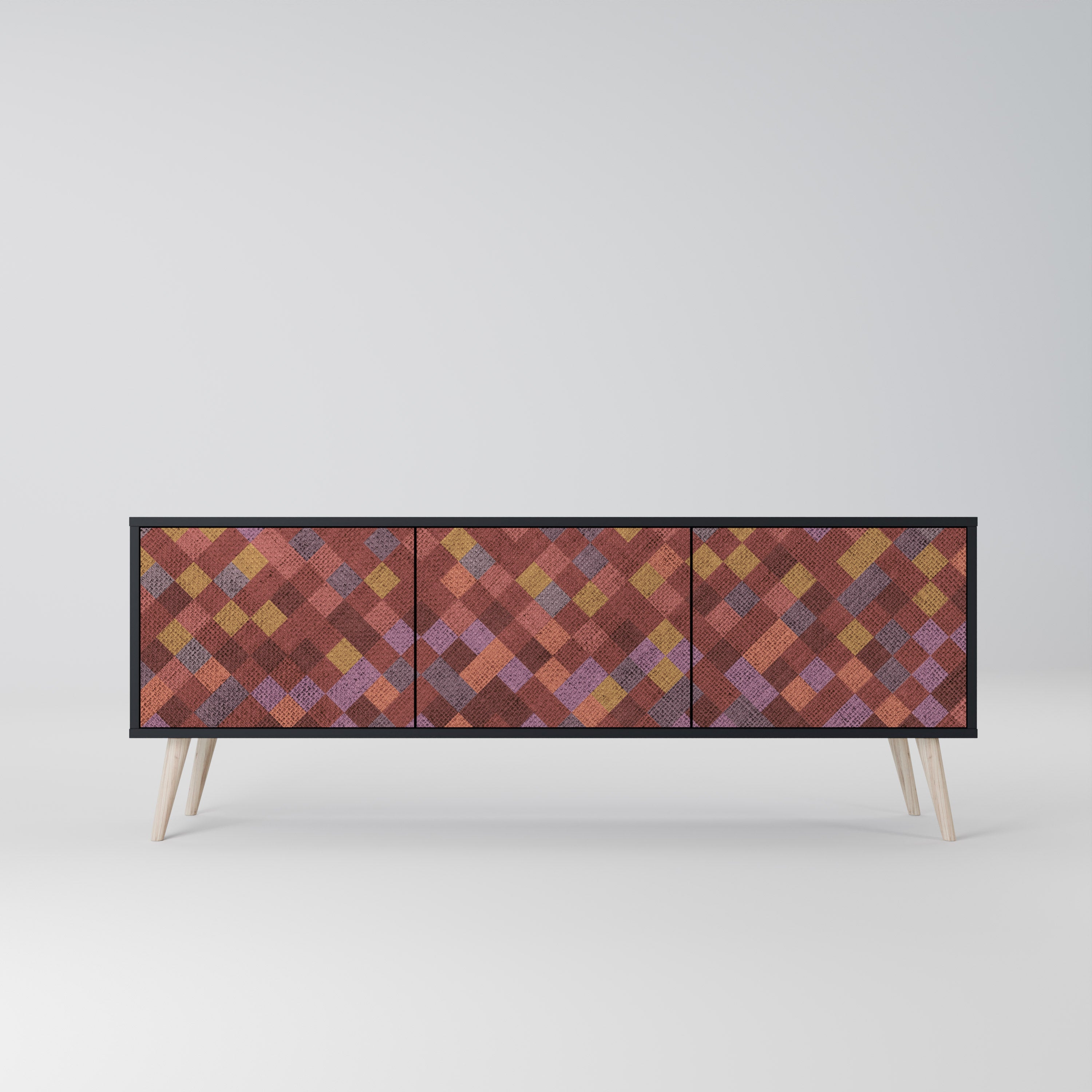 PAINTED SQUARES 3-Door TV Stand in Black Finish