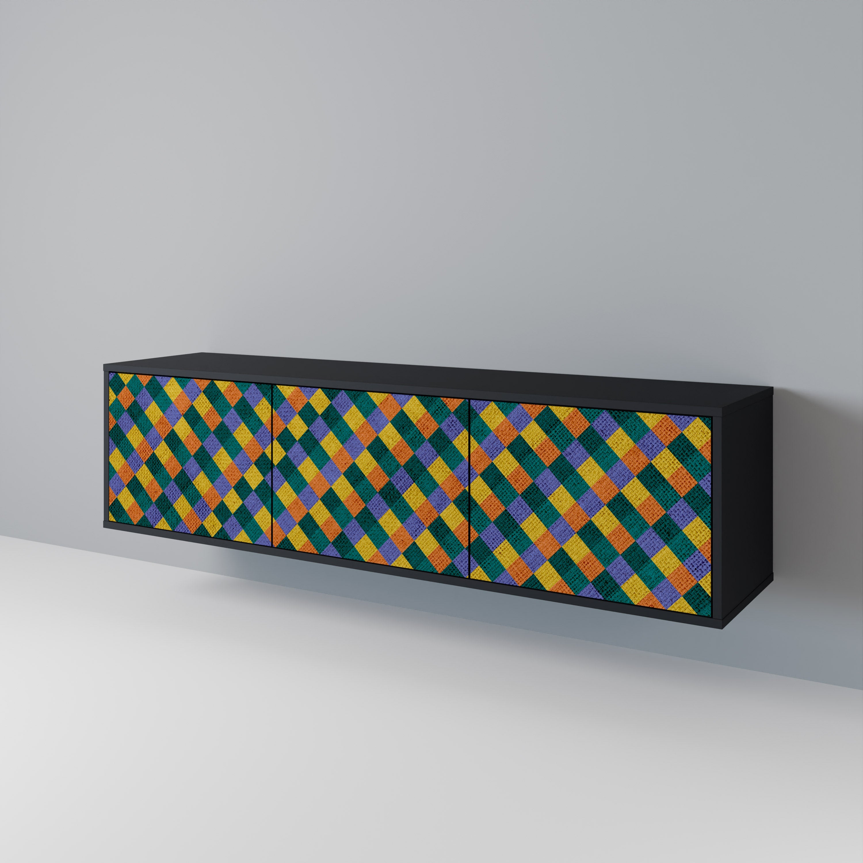Mueble de TV de 3 puertas con acabado negro PAINTED SQUARES MIX