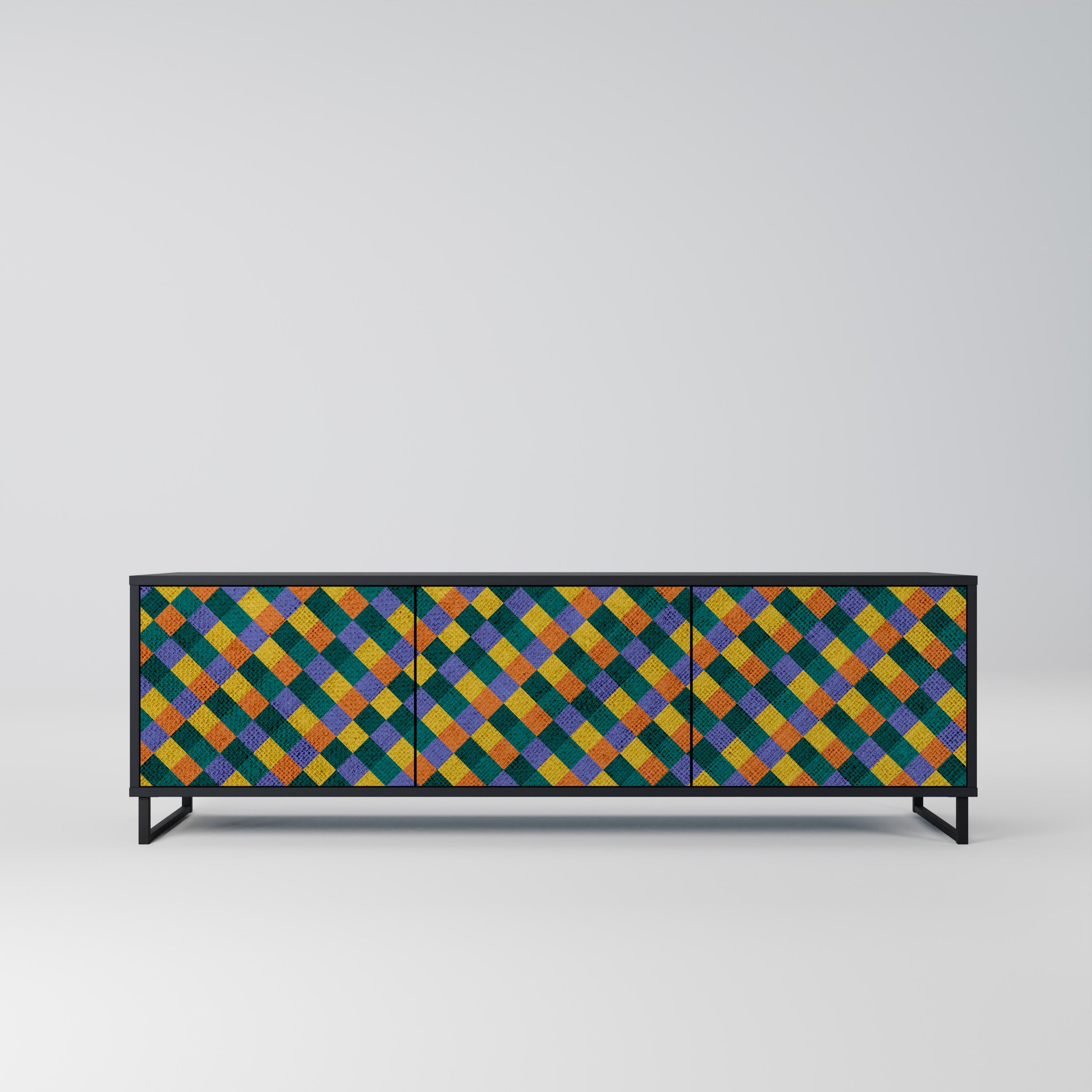 Mueble de TV de 3 puertas con acabado negro PAINTED SQUARES MIX