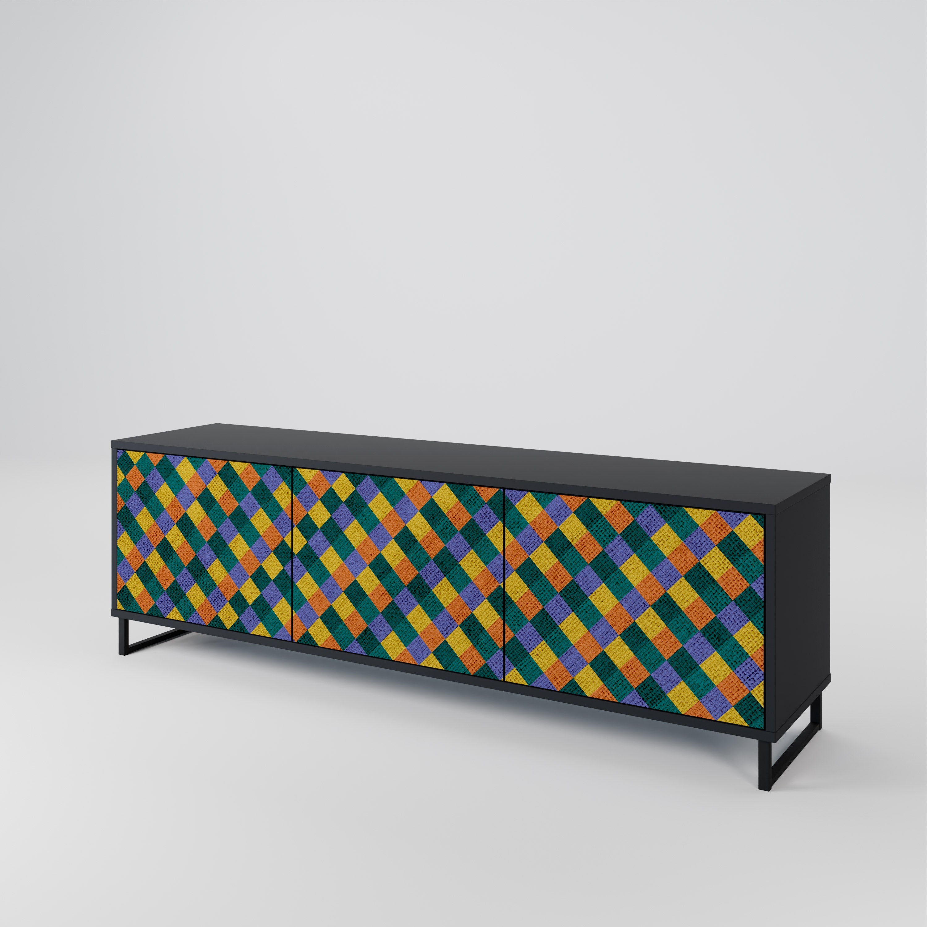 Mueble de TV de 3 puertas con acabado negro PAINTED SQUARES MIX