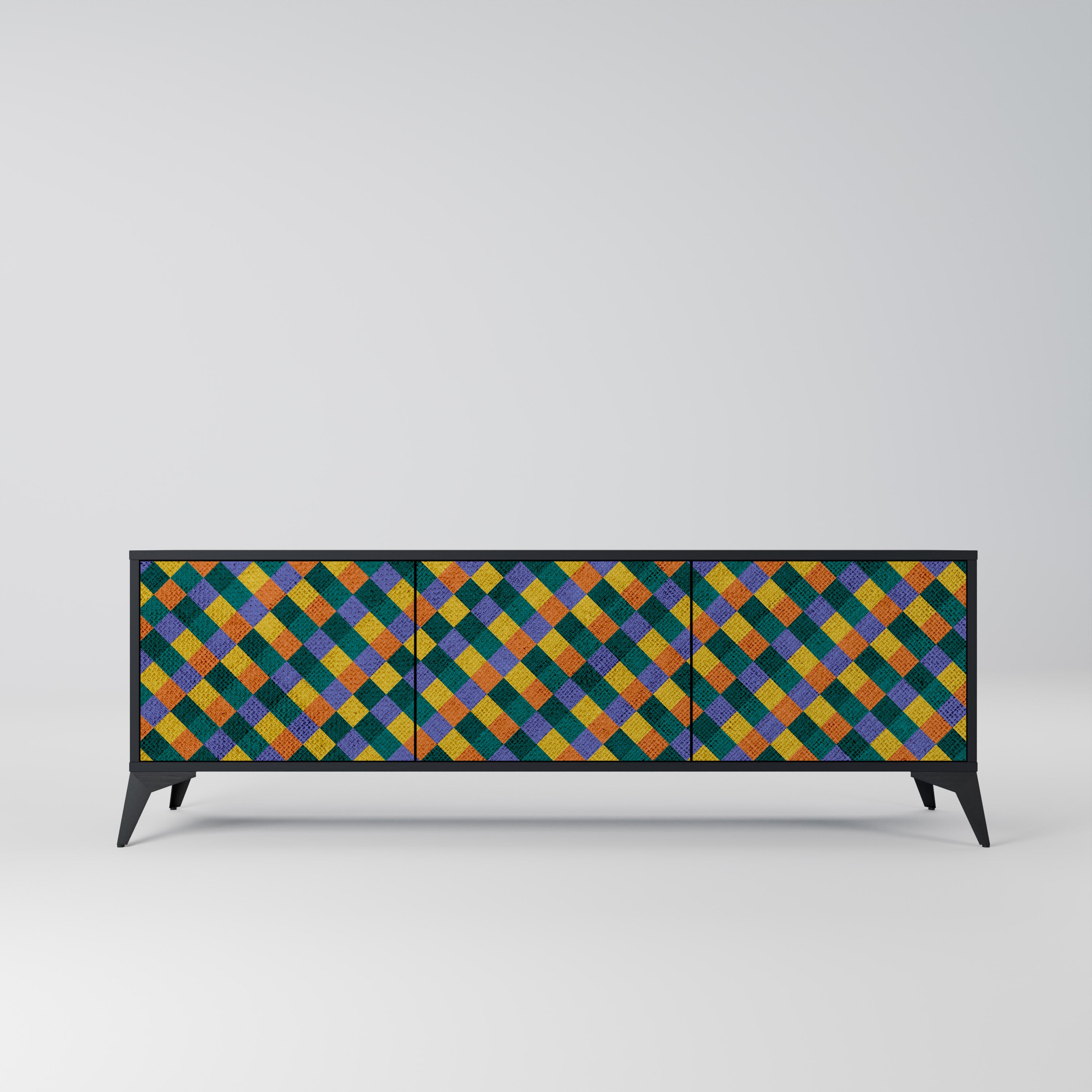 Mueble de TV de 3 puertas con acabado negro PAINTED SQUARES MIX