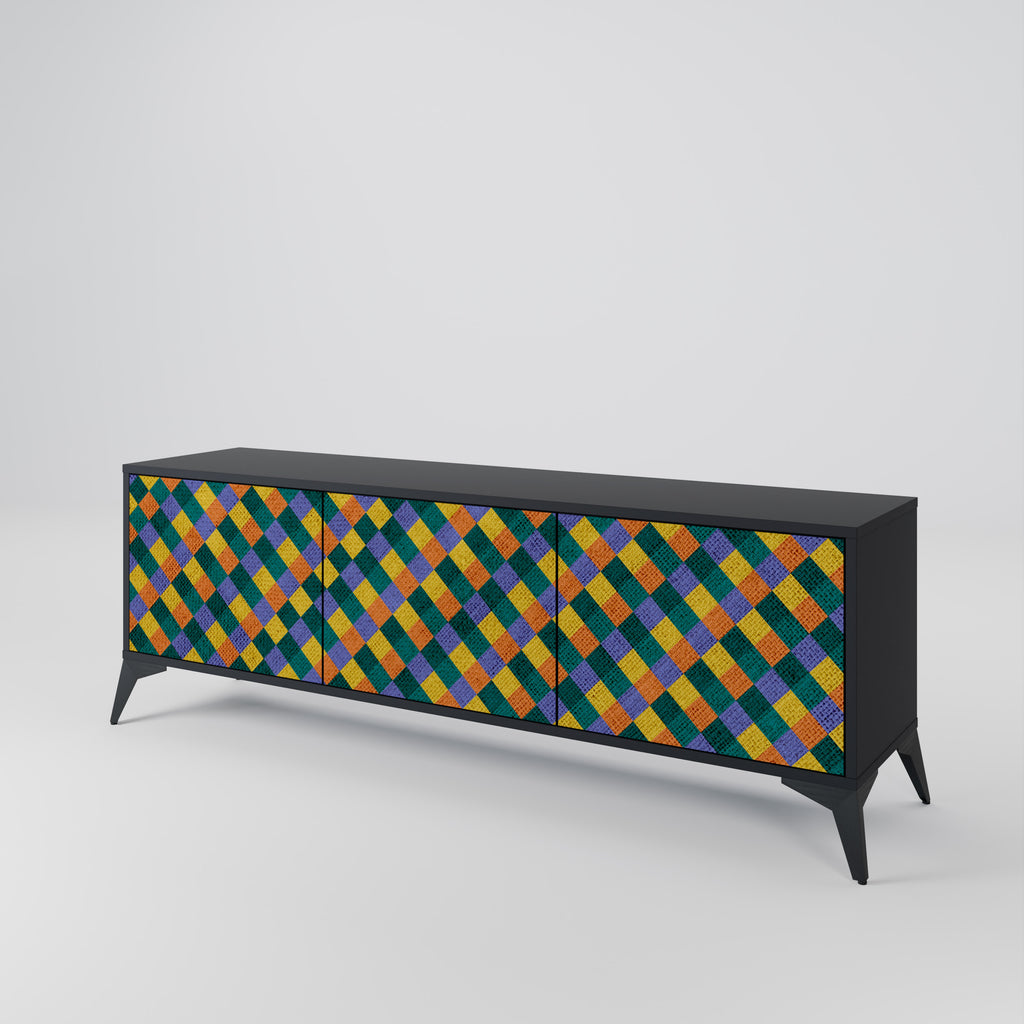 Mueble de TV de 3 puertas con acabado negro PAINTED SQUARES MIX