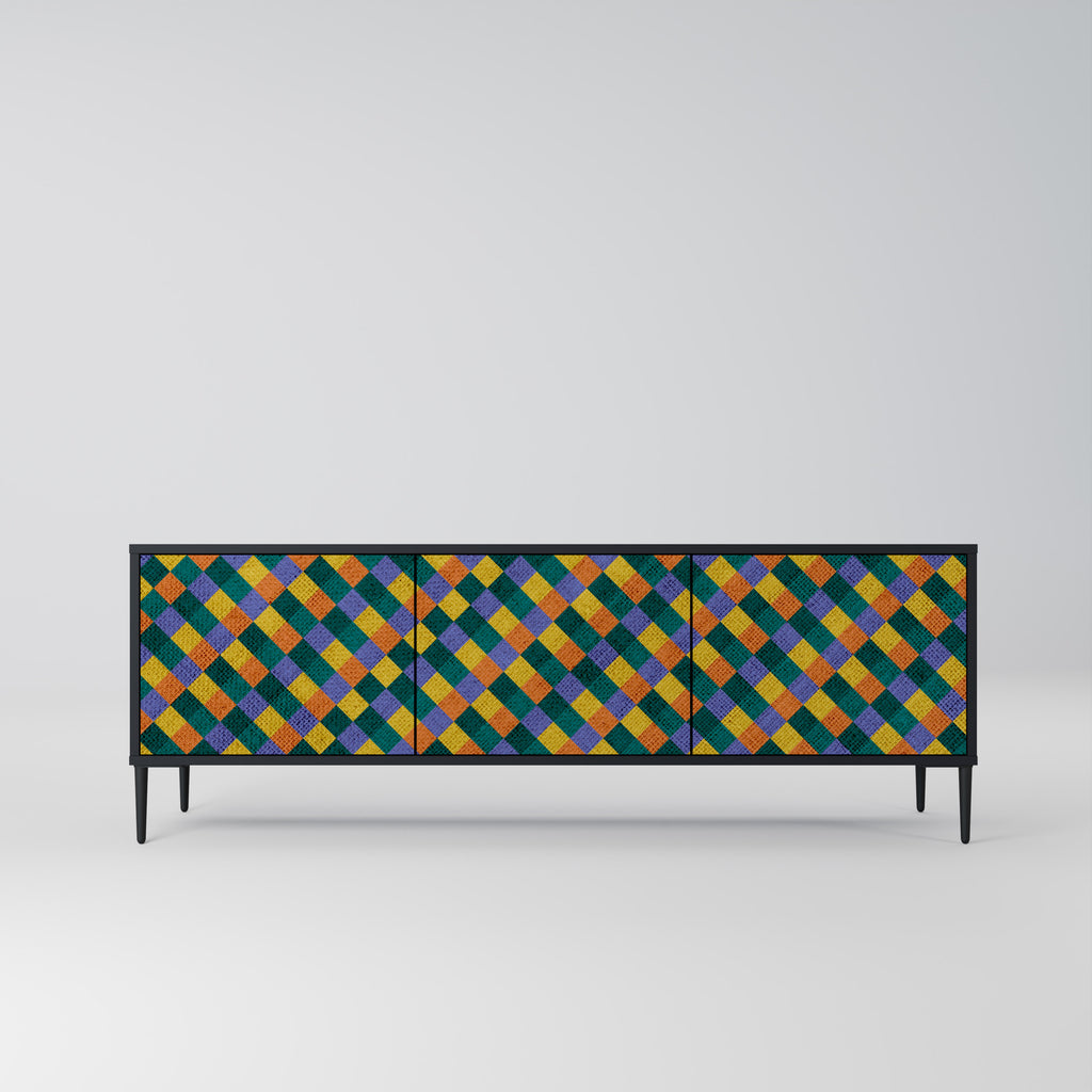 Mueble de TV de 3 puertas con acabado negro PAINTED SQUARES MIX