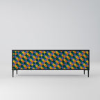 PAINTED SQUARES MIX 3-Door TV Stand in Black Finish