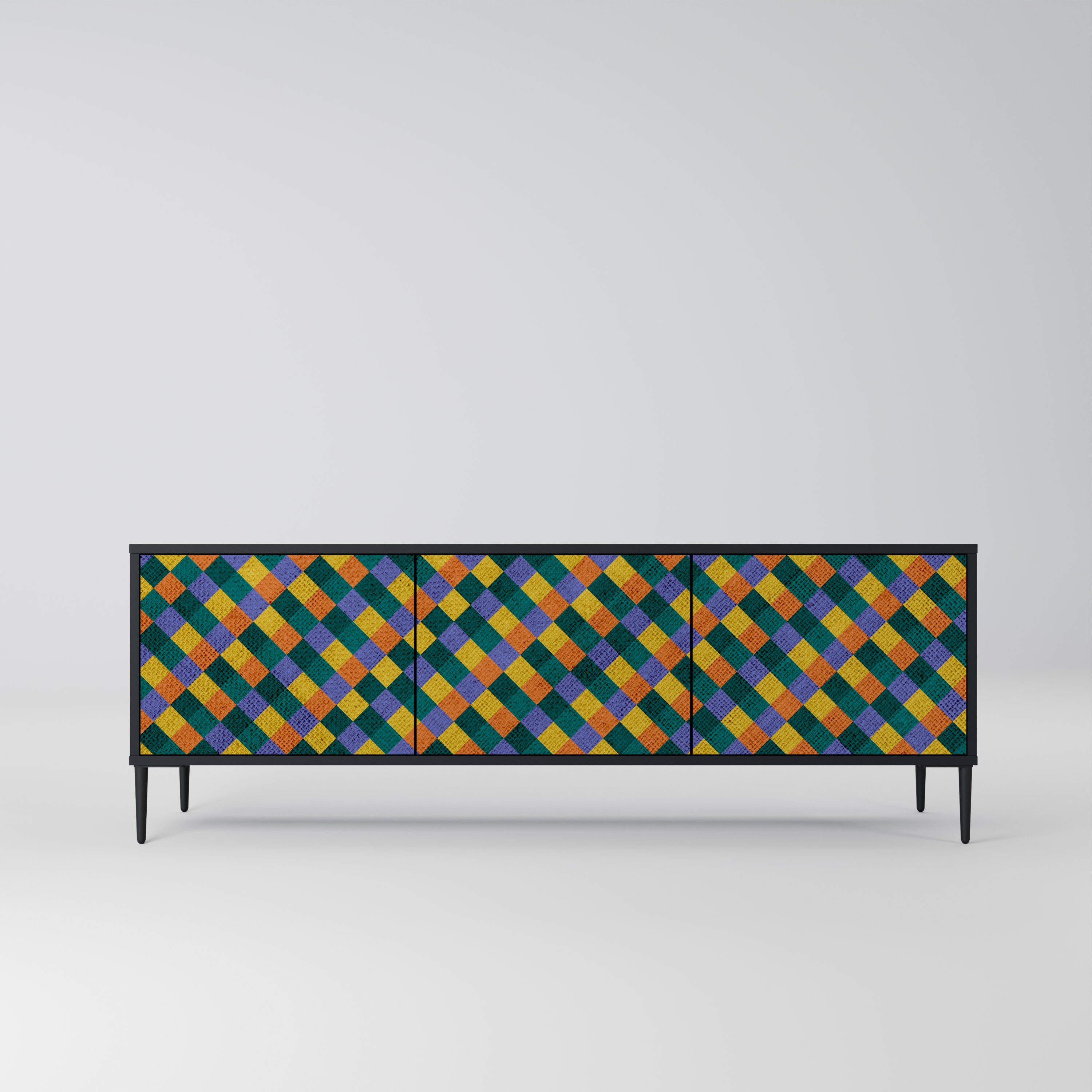 Mueble de TV de 3 puertas con acabado negro PAINTED SQUARES MIX