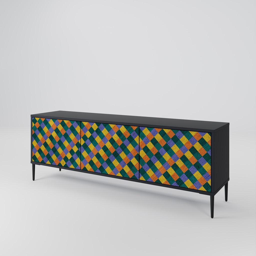 Mueble de TV de 3 puertas con acabado negro PAINTED SQUARES MIX