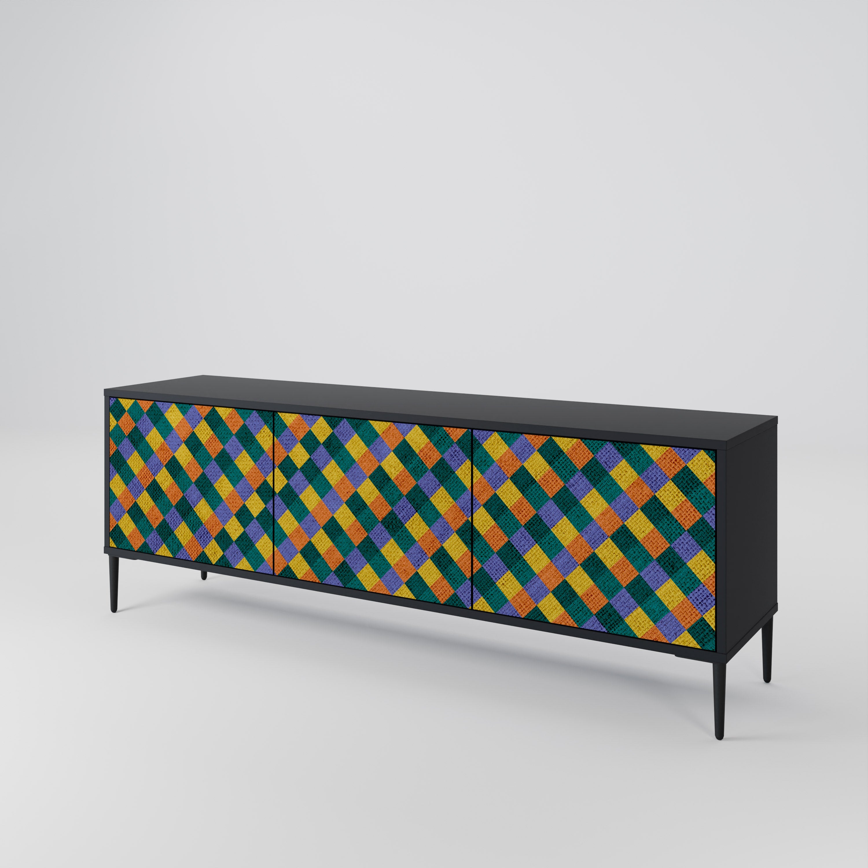 Mueble de TV de 3 puertas con acabado negro PAINTED SQUARES MIX