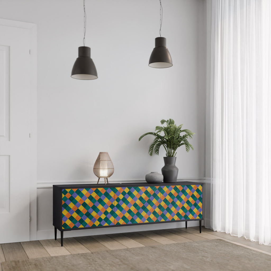 Mueble de TV de 3 puertas con acabado negro PAINTED SQUARES MIX