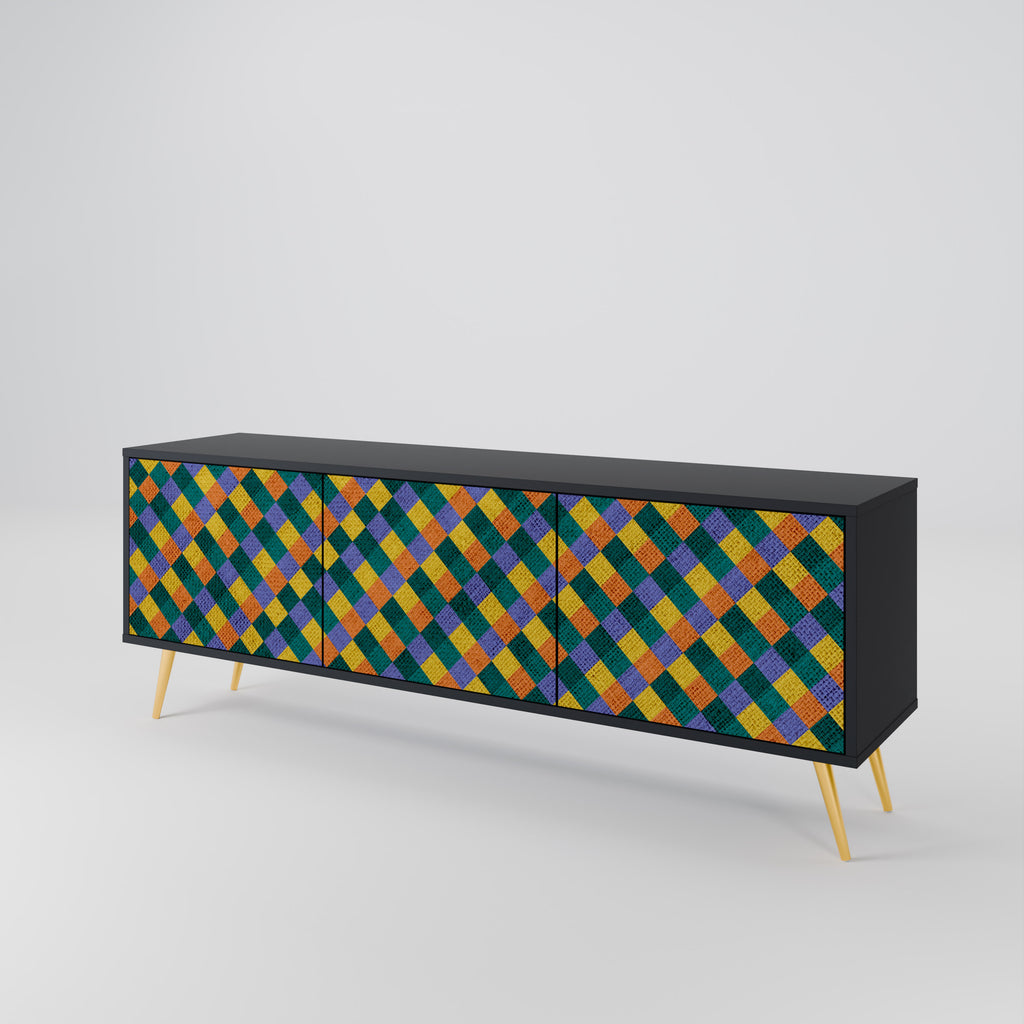 Mueble de TV de 3 puertas con acabado negro PAINTED SQUARES MIX