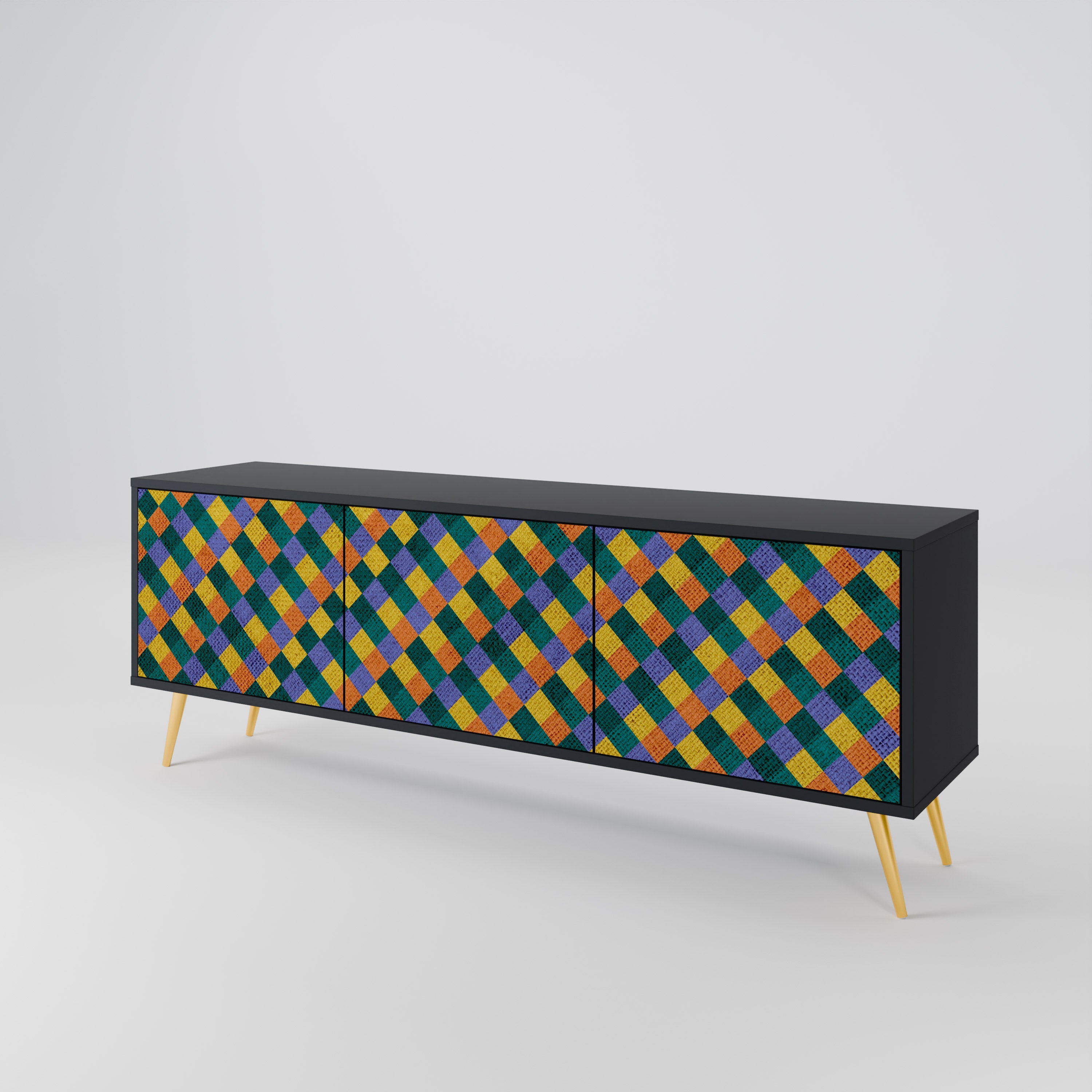 Mueble de TV de 3 puertas con acabado negro PAINTED SQUARES MIX
