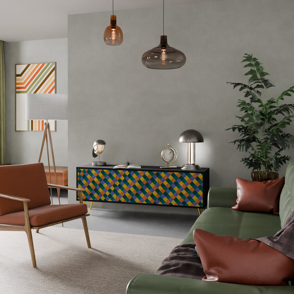 Mueble de TV de 3 puertas con acabado negro PAINTED SQUARES MIX