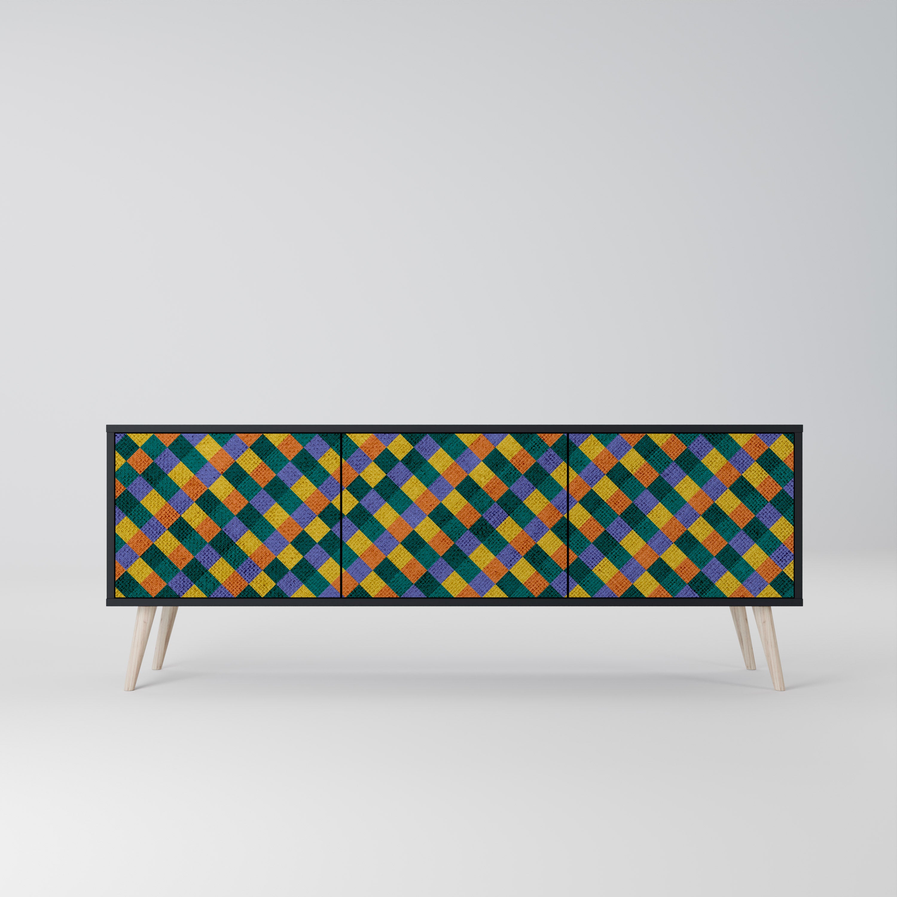 Mueble de TV de 3 puertas con acabado negro PAINTED SQUARES MIX