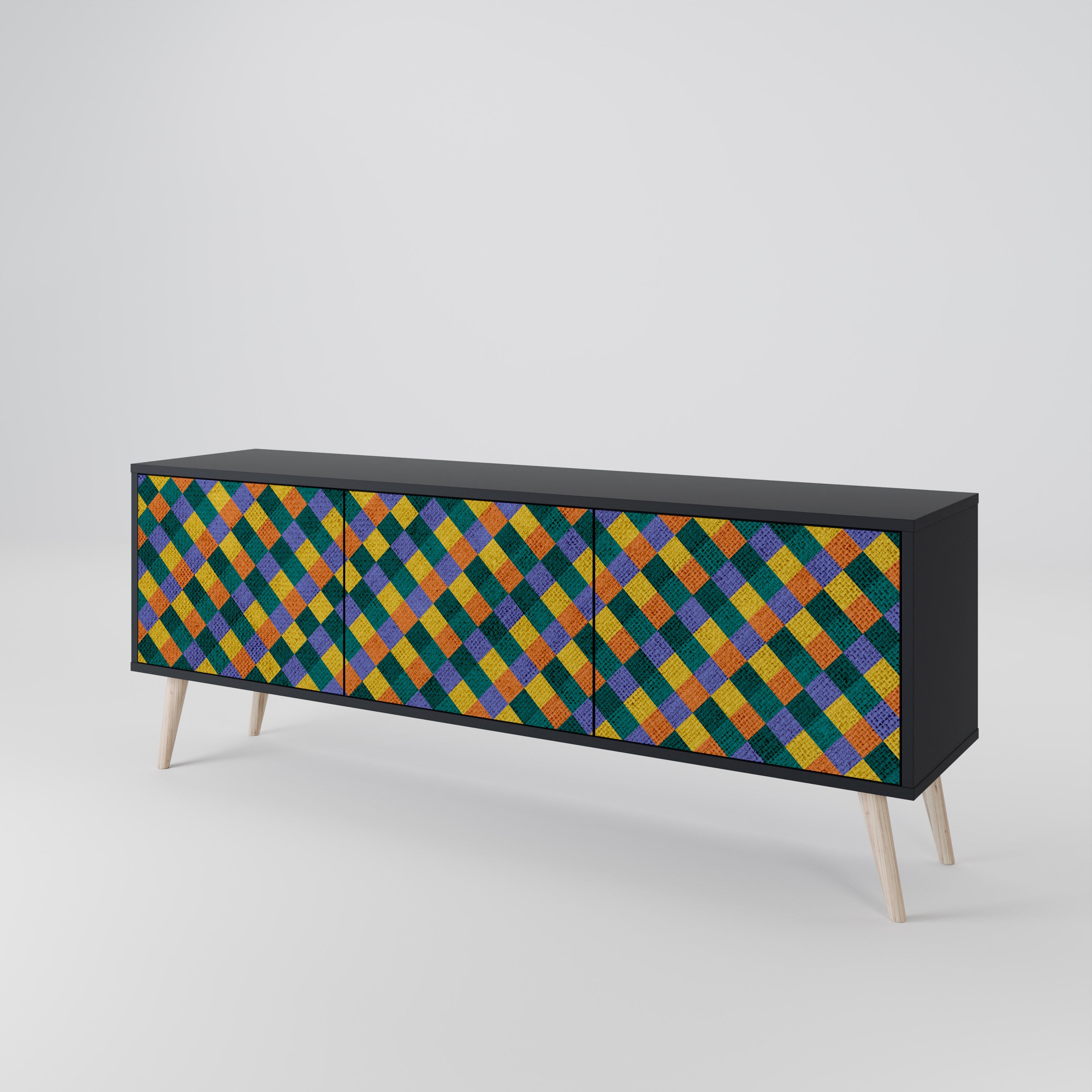 Mueble de TV de 3 puertas con acabado negro PAINTED SQUARES MIX