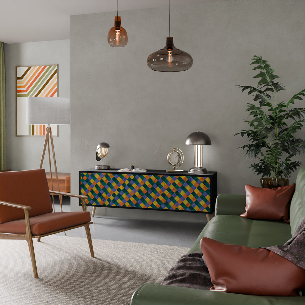 Mueble de TV de 3 puertas con acabado negro PAINTED SQUARES MIX