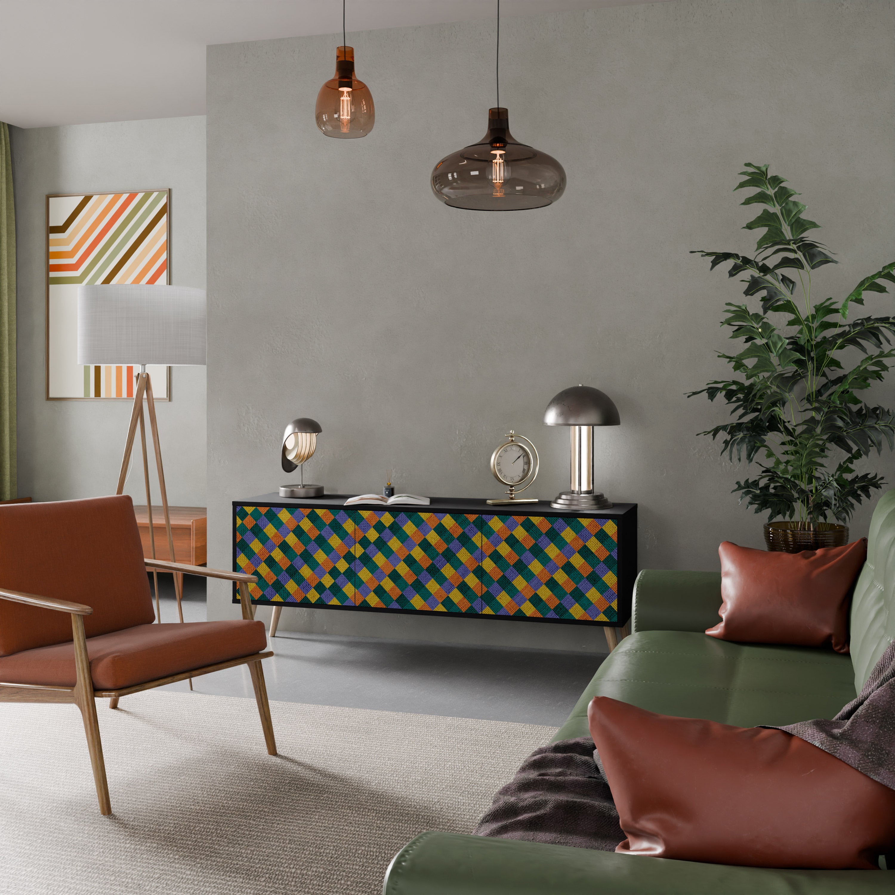 Mueble de TV de 3 puertas con acabado negro PAINTED SQUARES MIX