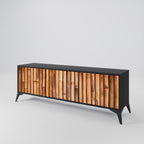 NATURAL WOOD 3-Door TV Stand in Black Finish