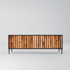 NATURAL WOOD 3-Door TV Stand in Black Finish