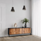 NATURAL WOOD 3-Door TV Stand in Black Finish