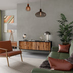 NATURAL WOOD 3-Door TV Stand in Black Finish