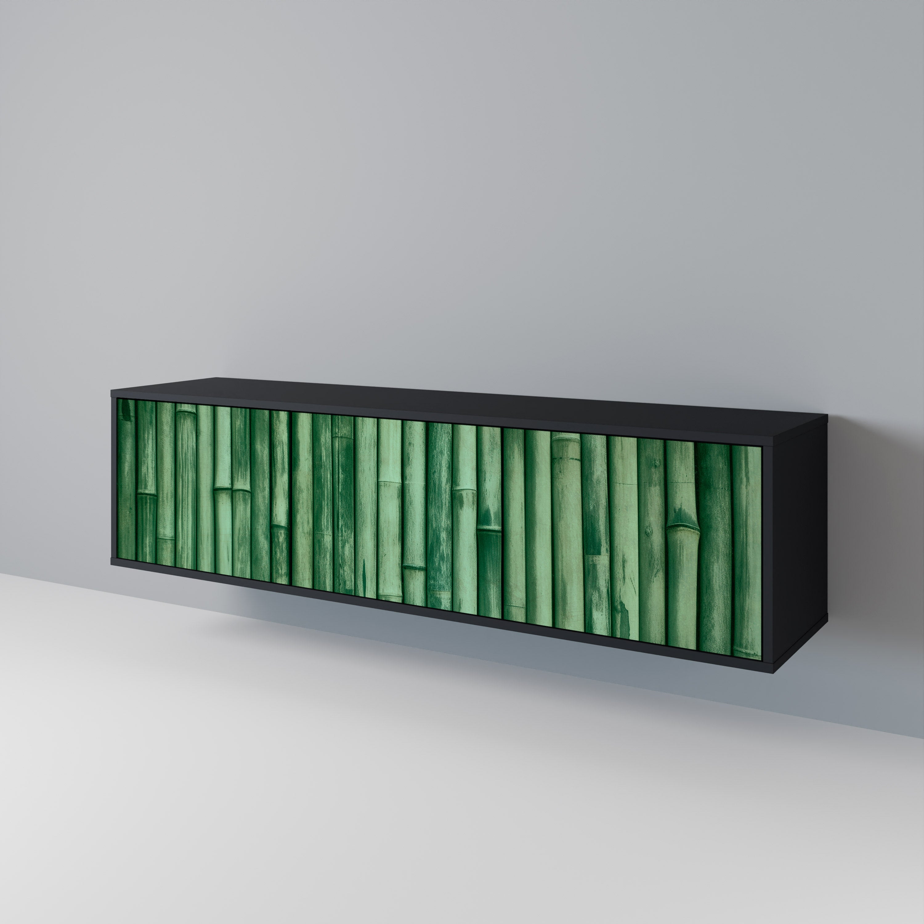 Mueble de TV de 3 puertas NATURAL GREEN con acabado negro