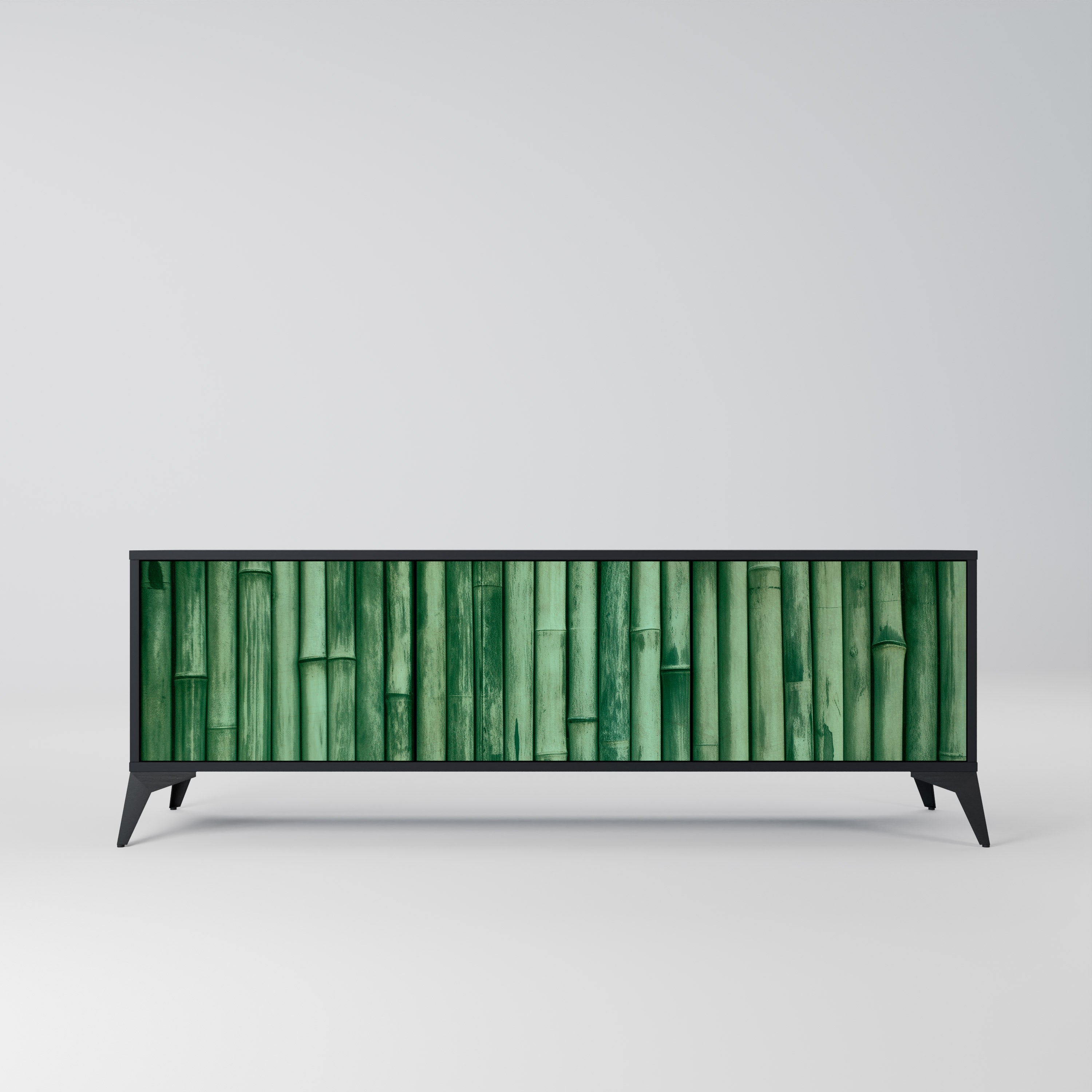 Mueble de TV de 3 puertas NATURAL GREEN con acabado negro