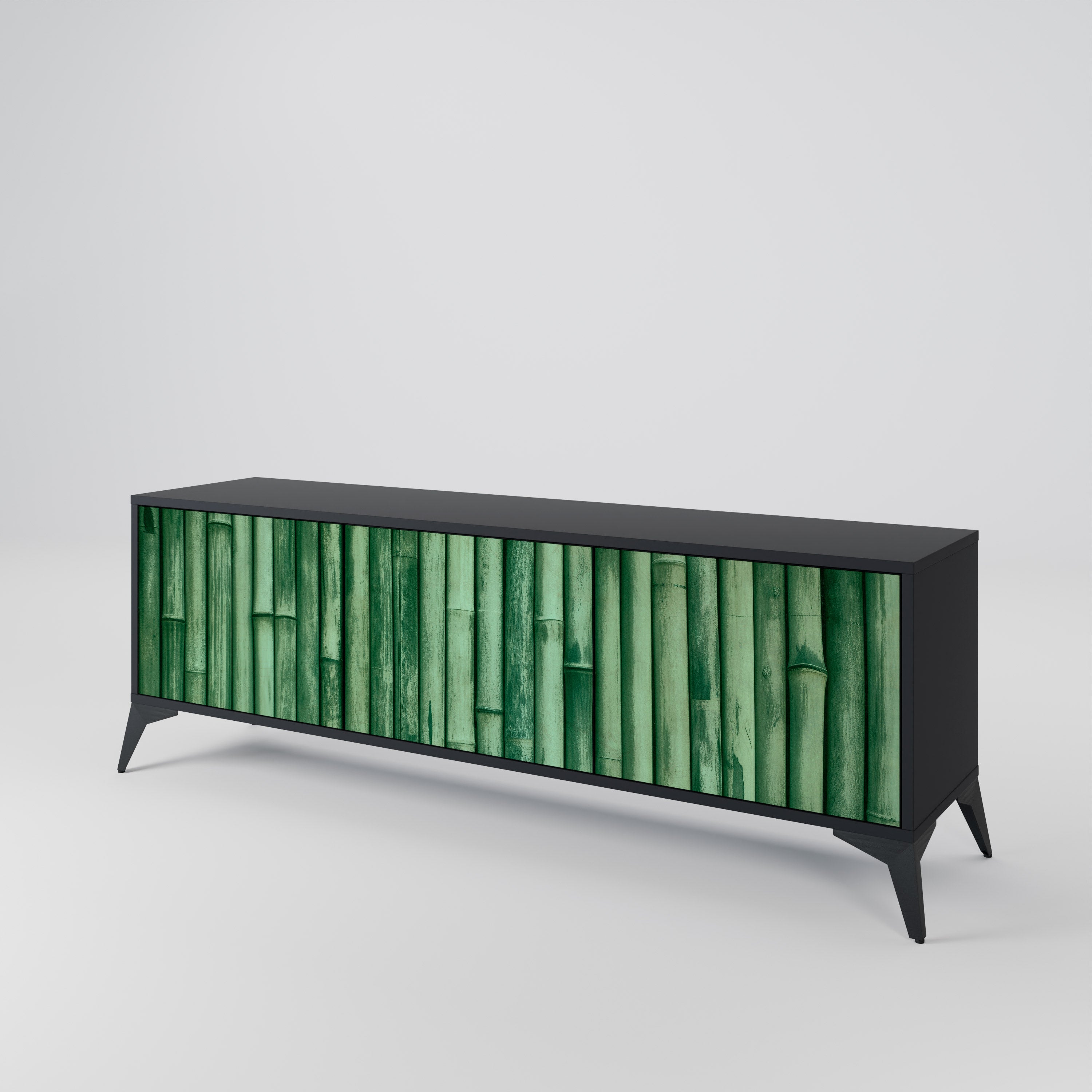 Mueble de TV de 3 puertas NATURAL GREEN con acabado negro