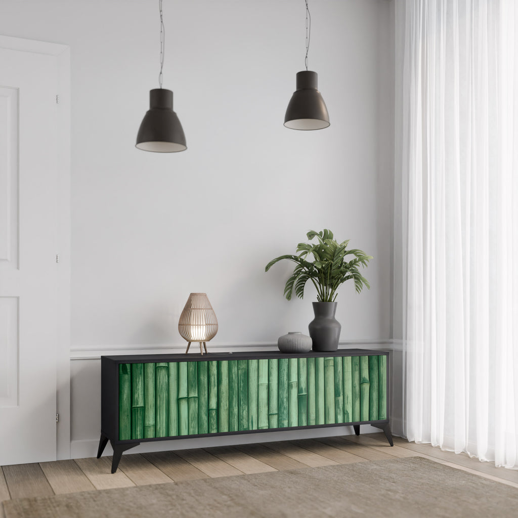 Mueble de TV de 3 puertas NATURAL GREEN con acabado negro