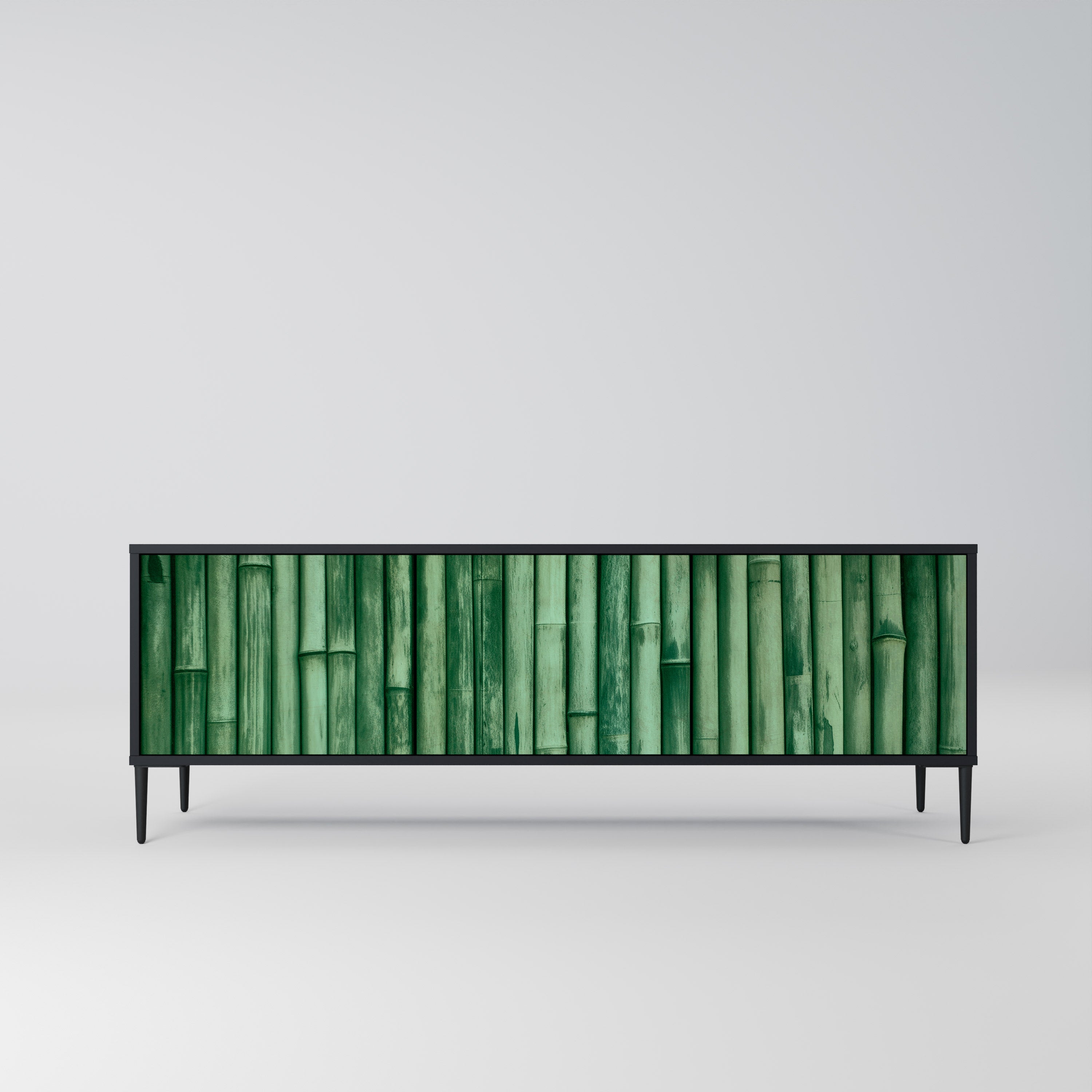 Mueble de TV de 3 puertas NATURAL GREEN con acabado negro