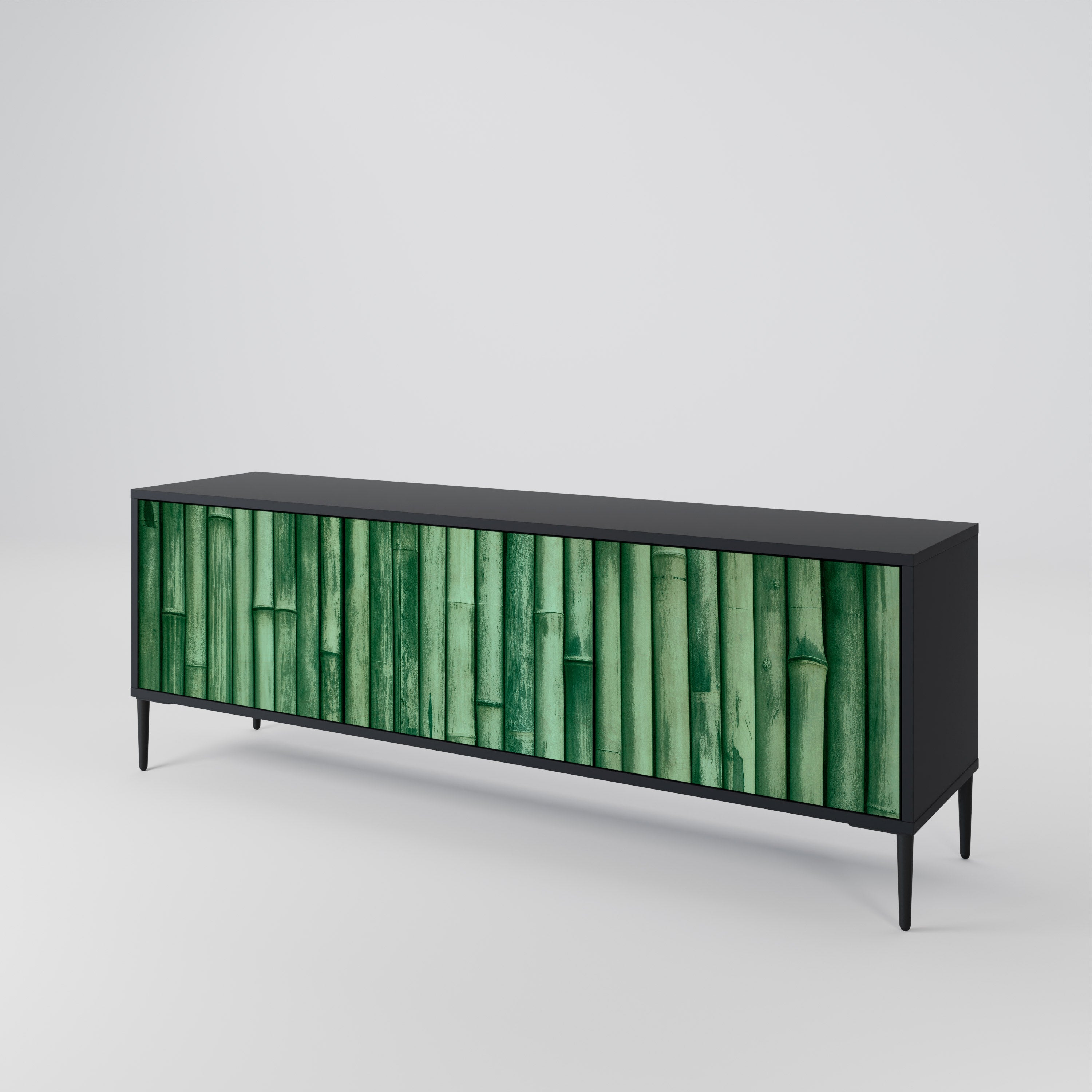Mueble de TV de 3 puertas NATURAL GREEN con acabado negro