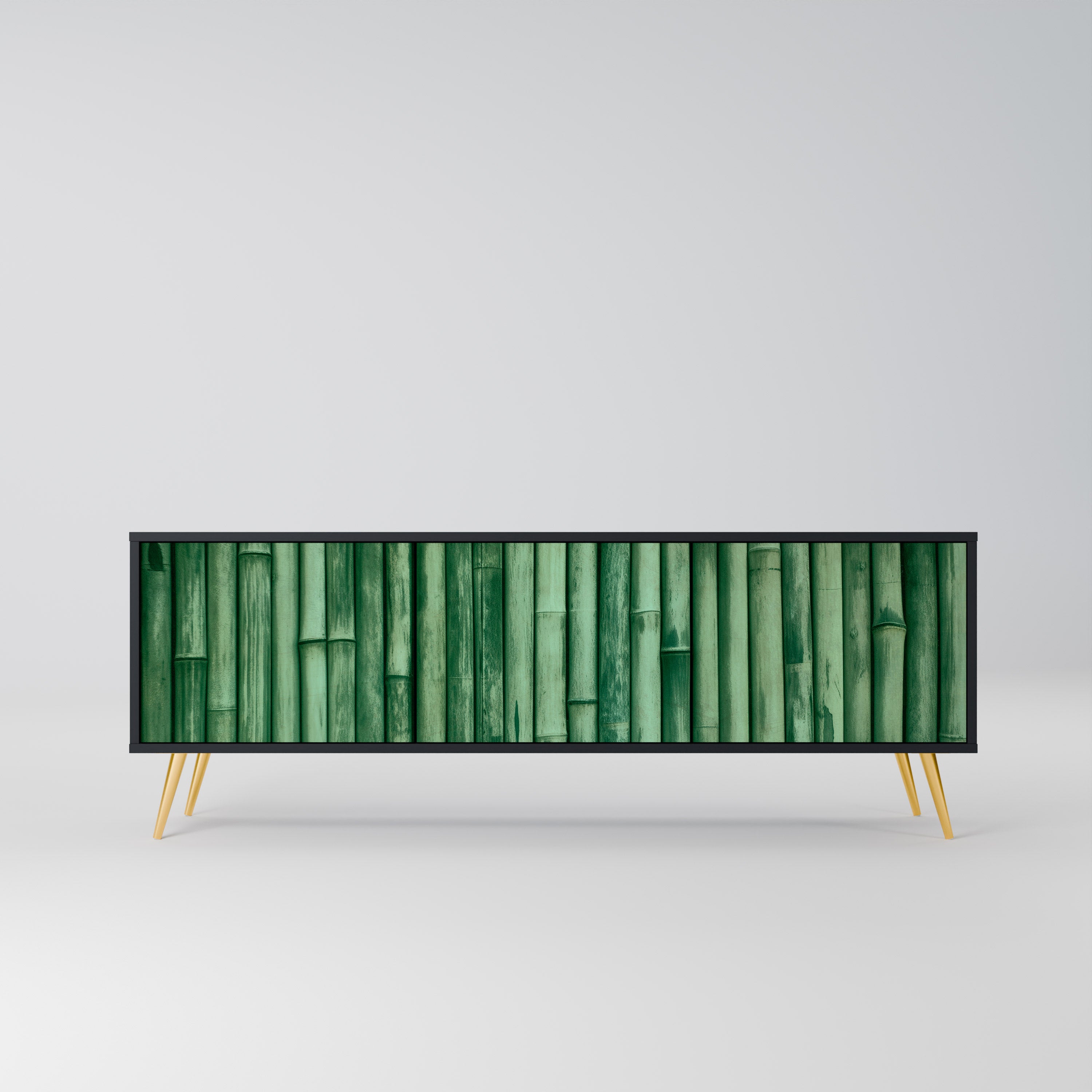 Mueble de TV de 3 puertas NATURAL GREEN con acabado negro