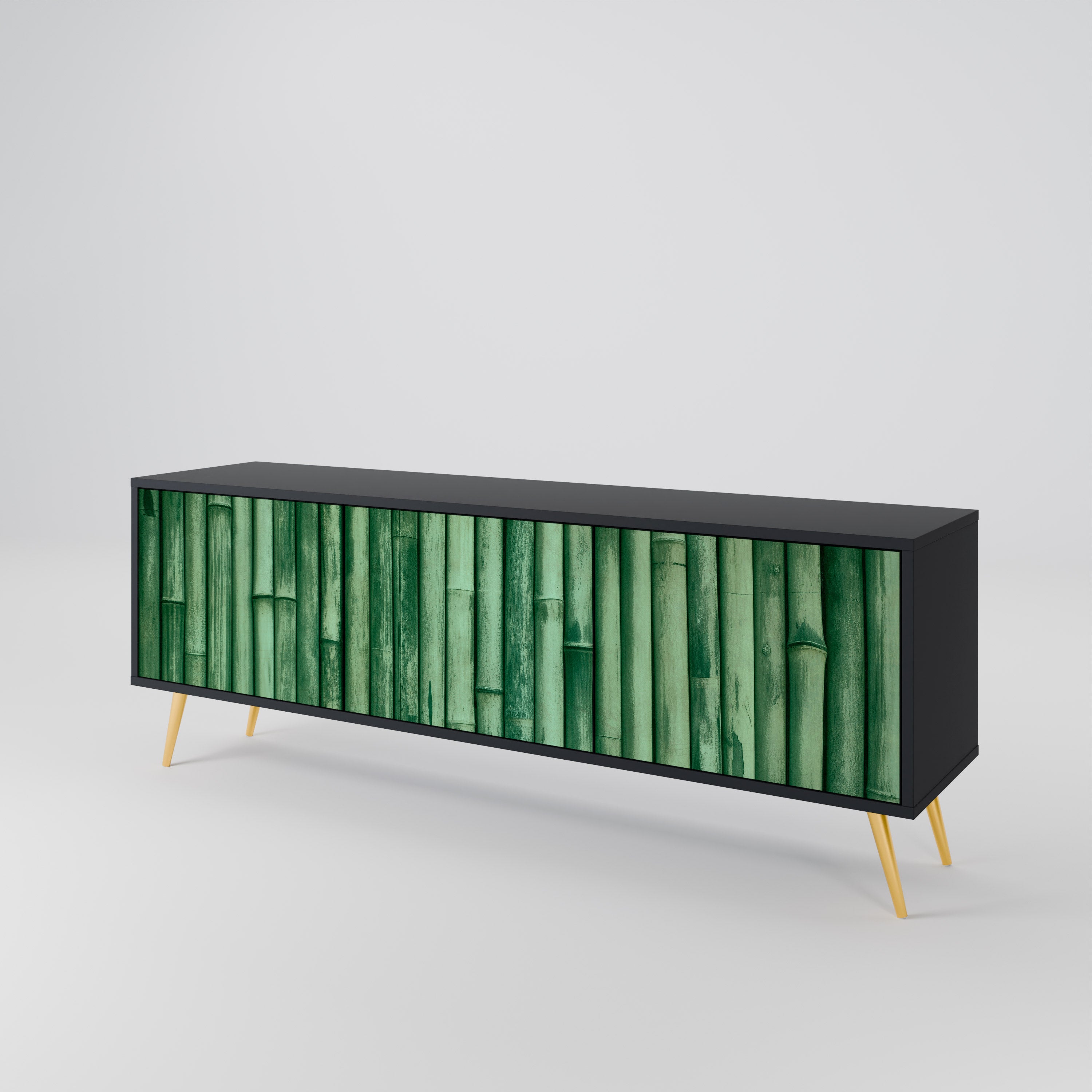 Mueble de TV de 3 puertas NATURAL GREEN con acabado negro