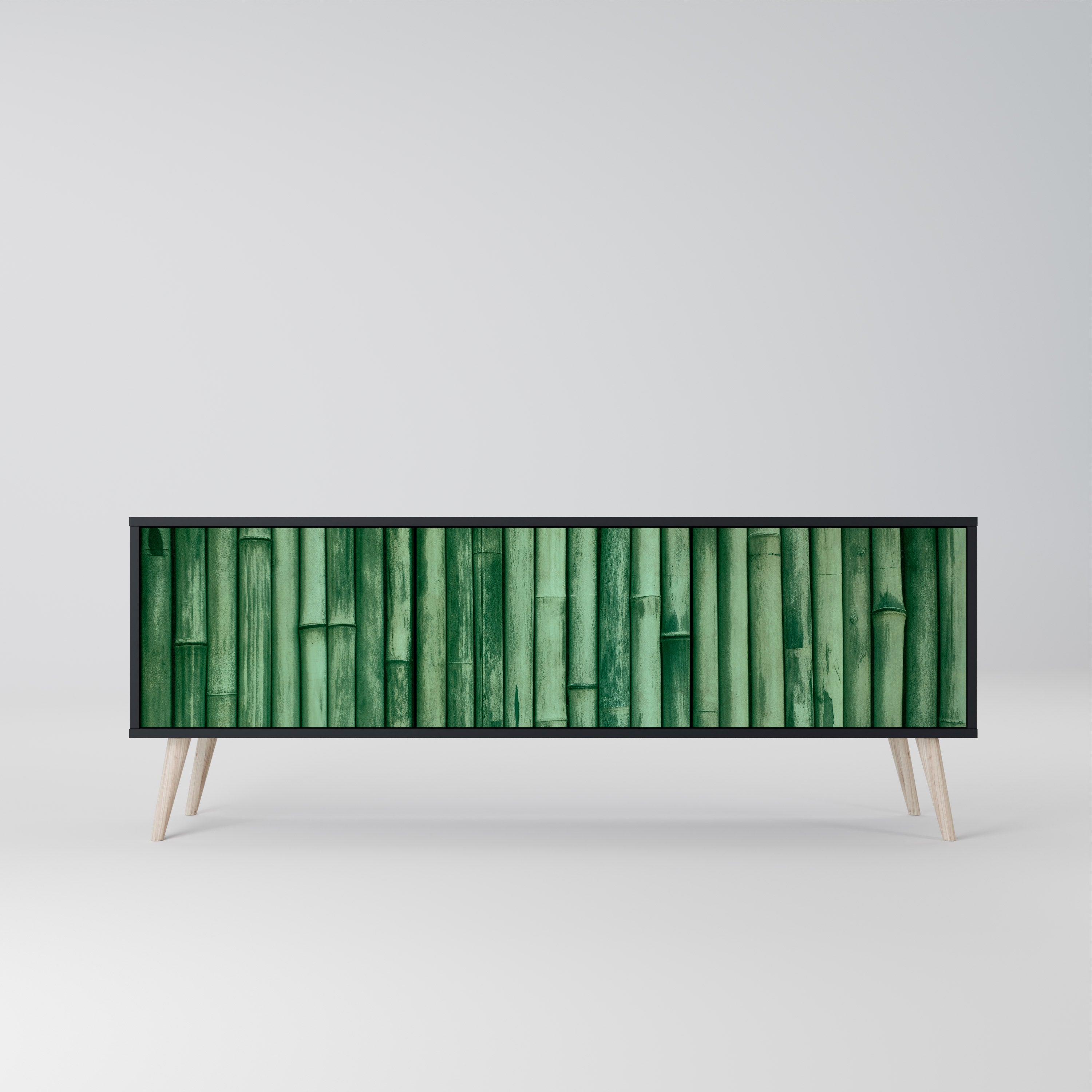 Mueble de TV de 3 puertas NATURAL GREEN con acabado negro