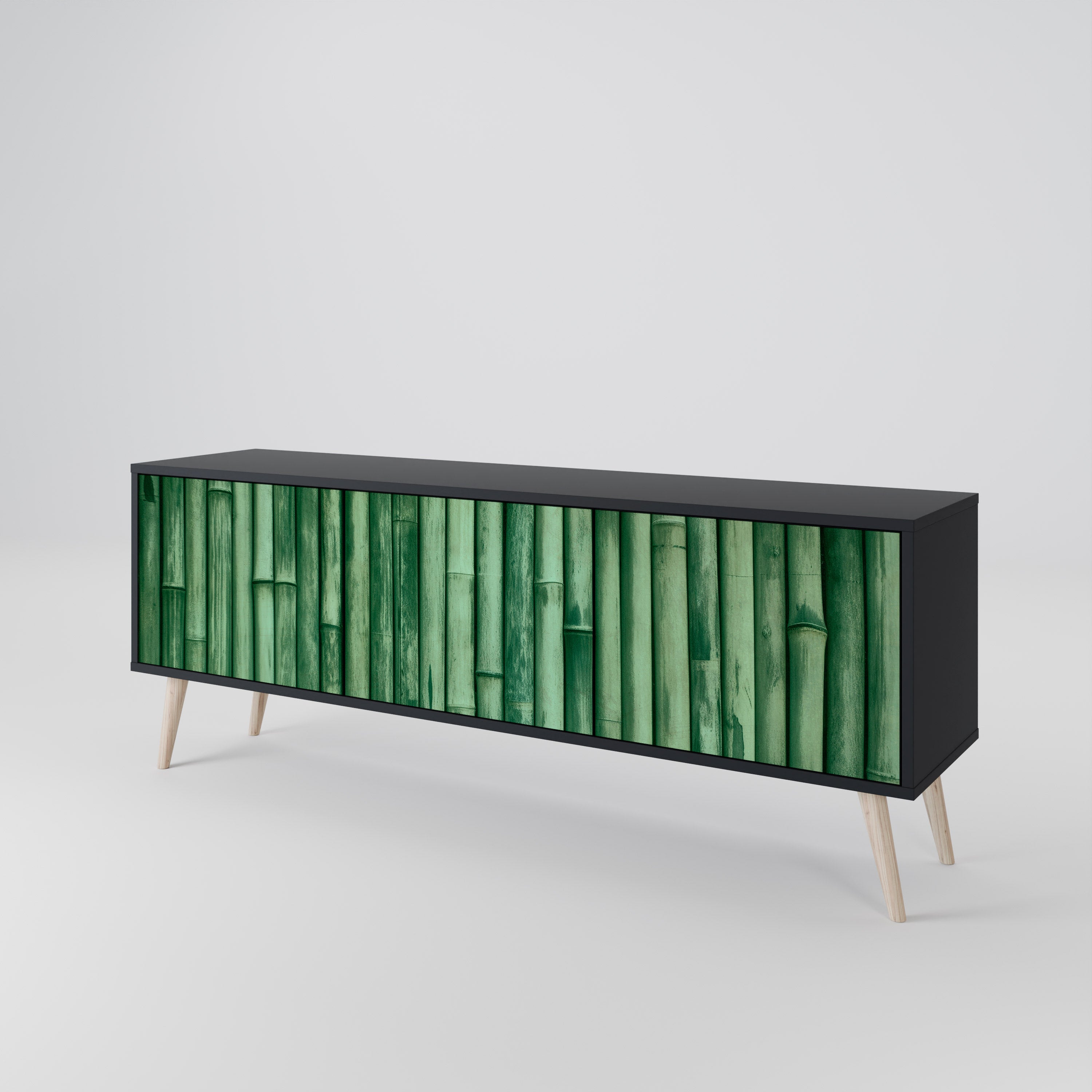 Mueble de TV de 3 puertas NATURAL GREEN con acabado negro