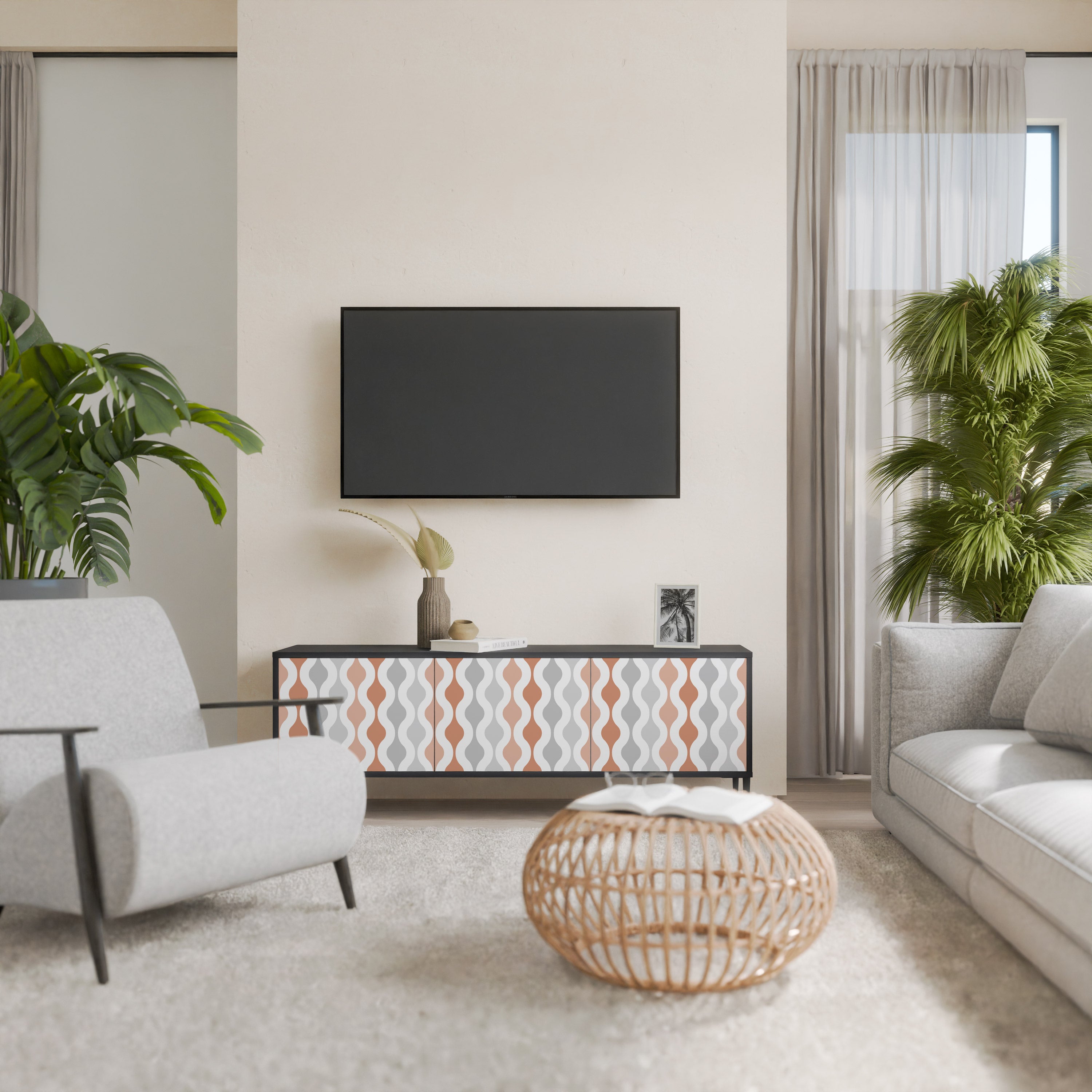 Mueble de TV de 3 puertas HAZY NOSTALGIA en acabado negro