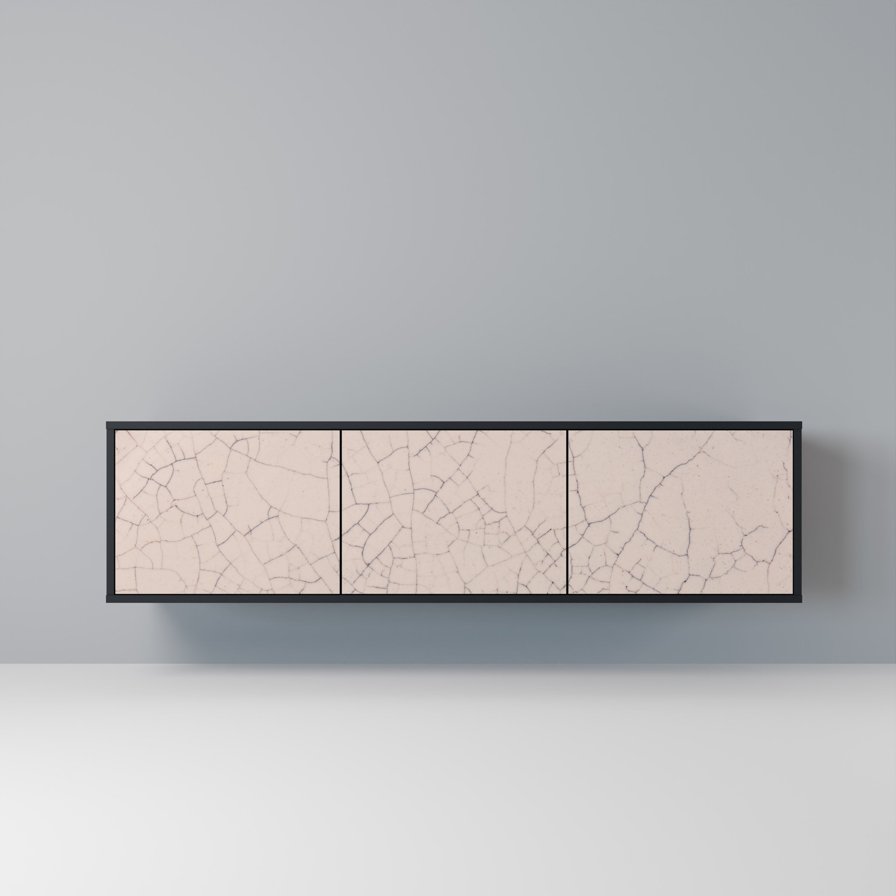 Mueble de TV de 3 puertas con textura cerámica en acabado negro